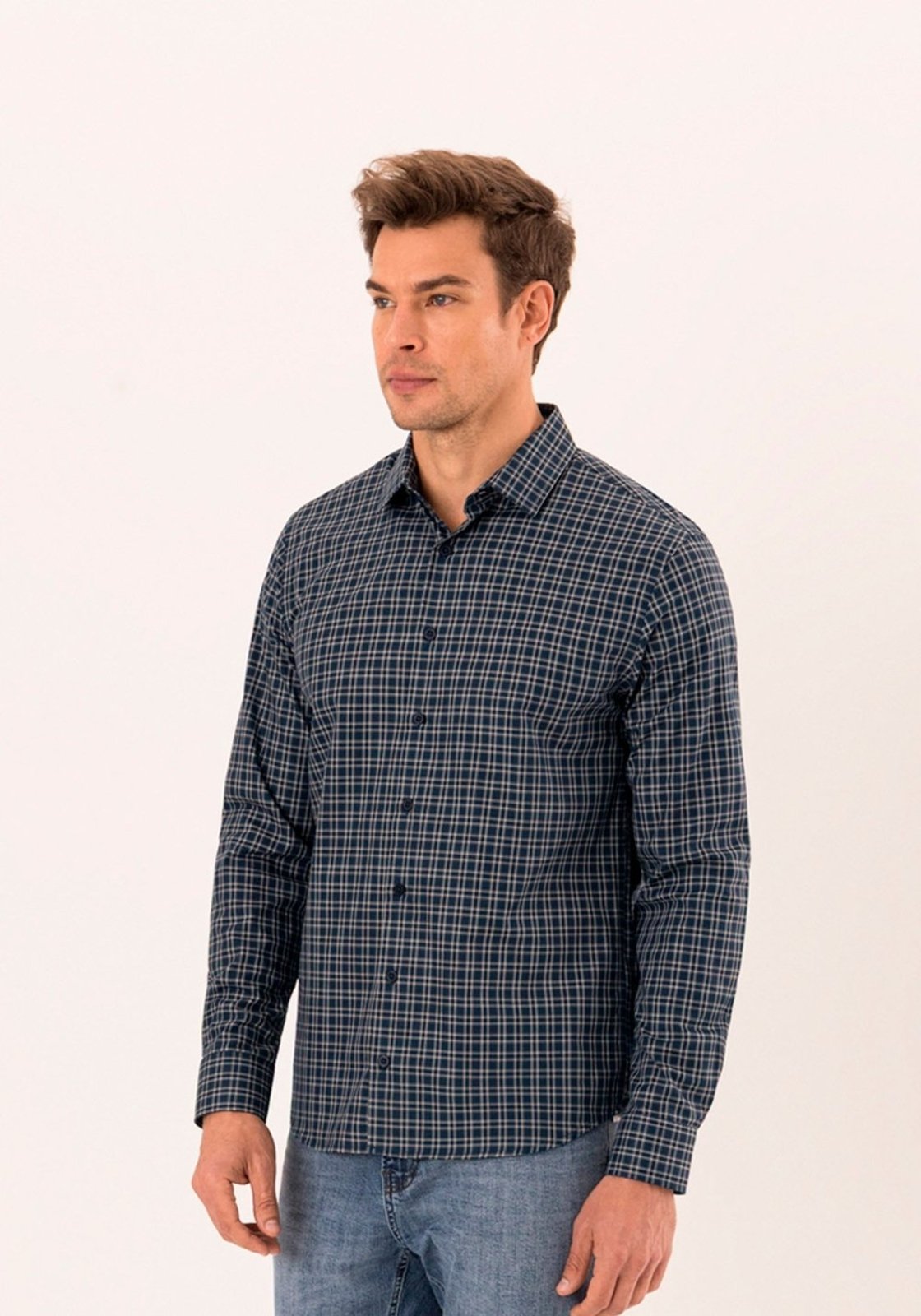 Camisa Xadrez Slim Fit De Mangas Longas