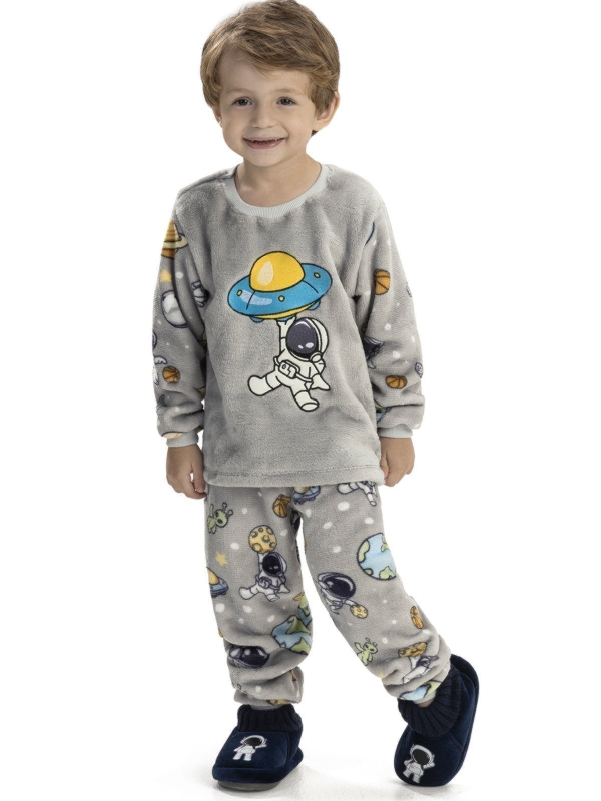 Vista 2 Pijama de Inverno Em Fleece Menino Brilha no Escuro Magicamente Astronauta Magicamente Kids cinza Magicamente Kids cinza