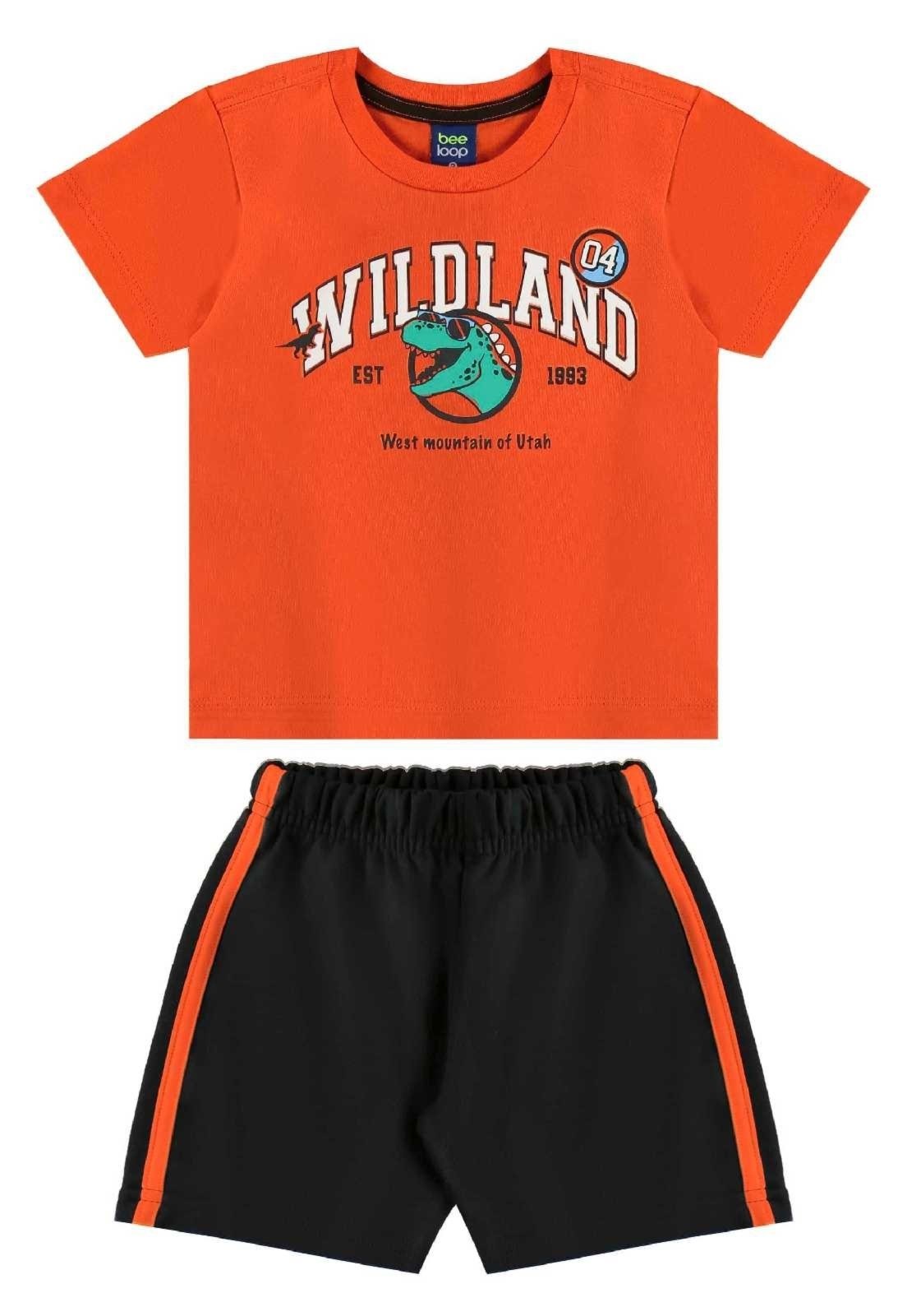 Infantil – Conjunto Camiseta Dino e Bermuda Bee Loop Laranja
