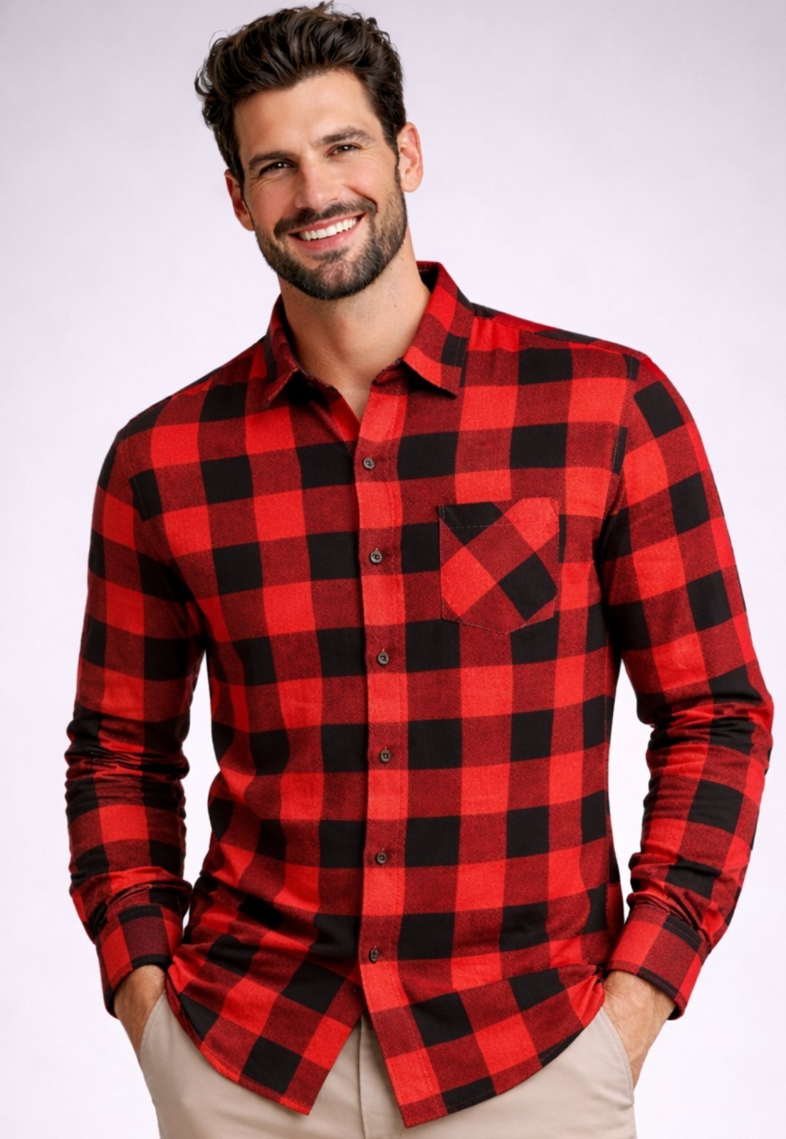 Camisa Xadrez Masculina Manga Longa Daze Modas Vermelho