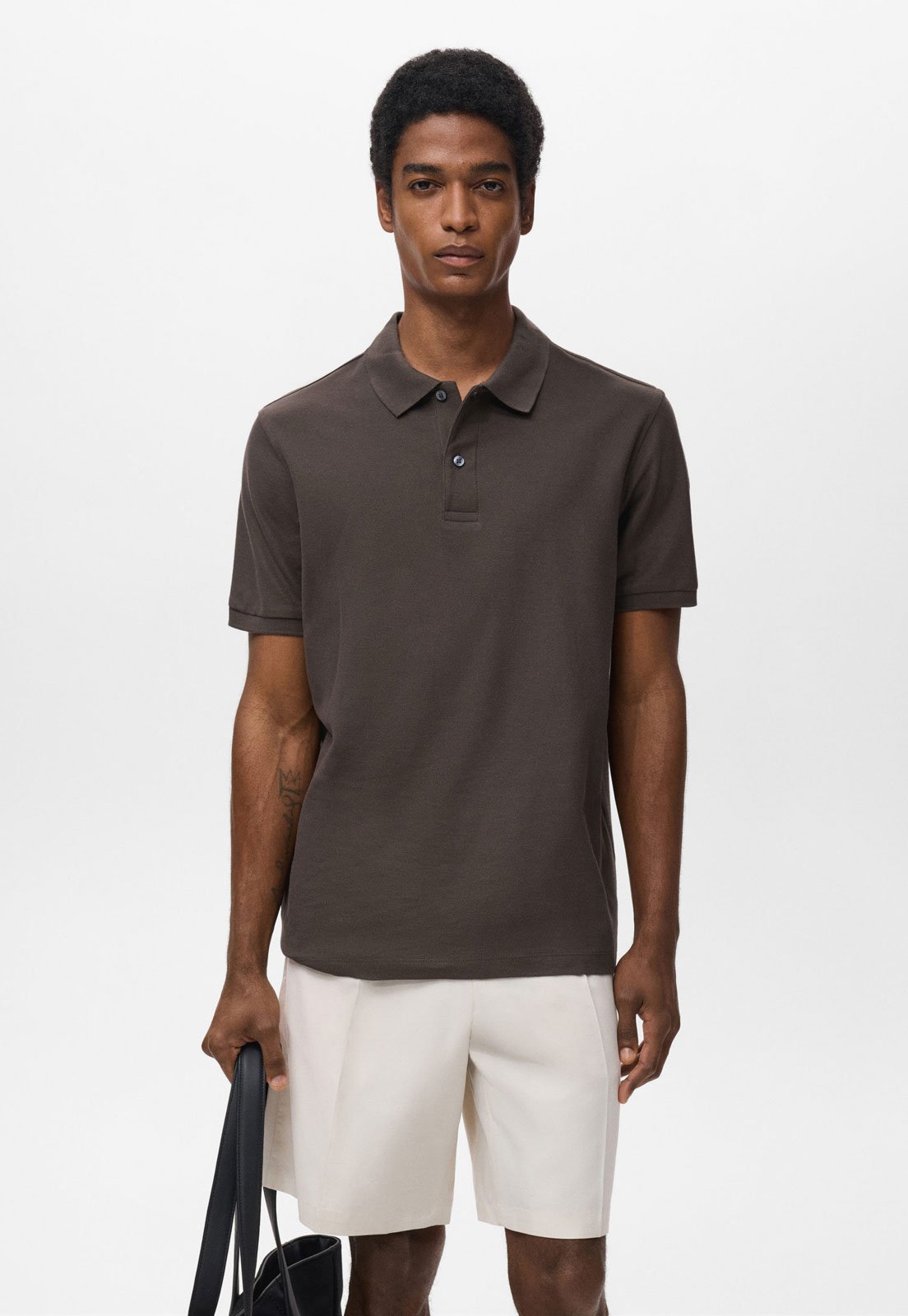 Camisa Polo Masculina Mango POLO REA Marrom Escuro
