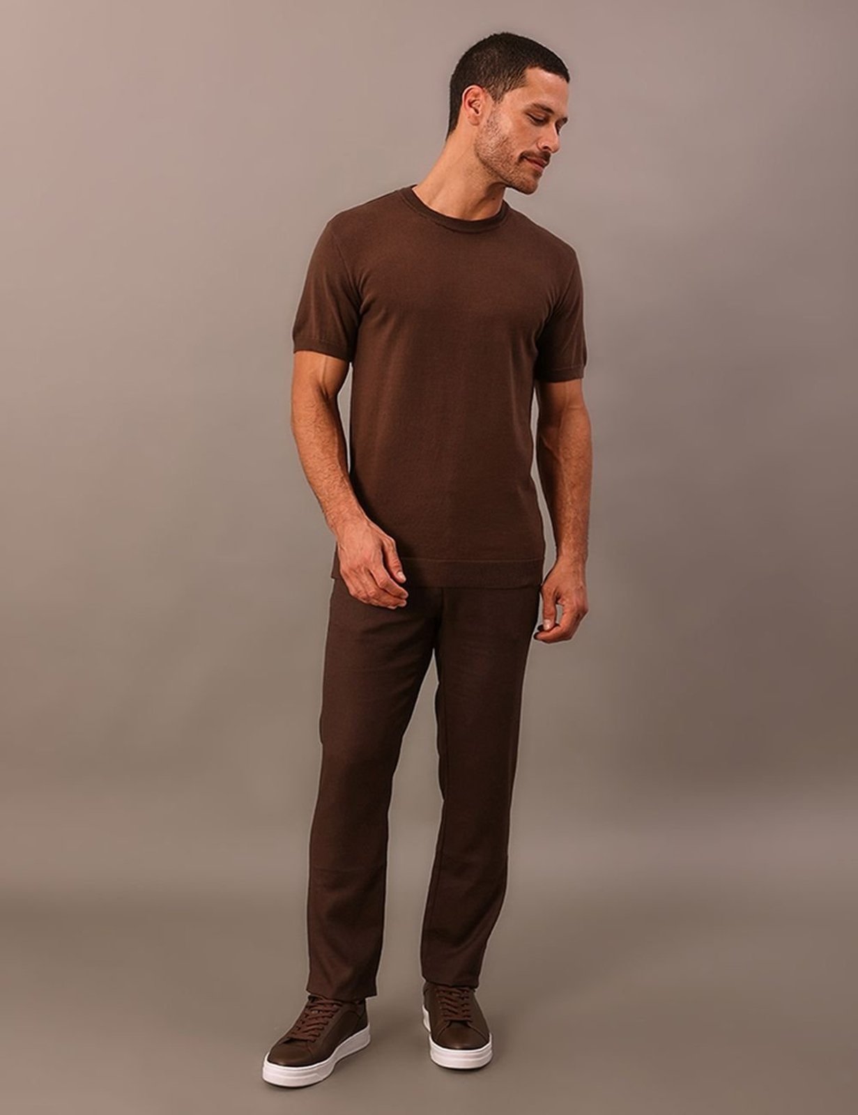 Camiseta Manga Curta Masculino Tricô - Marrom Calvin Klein Jeans