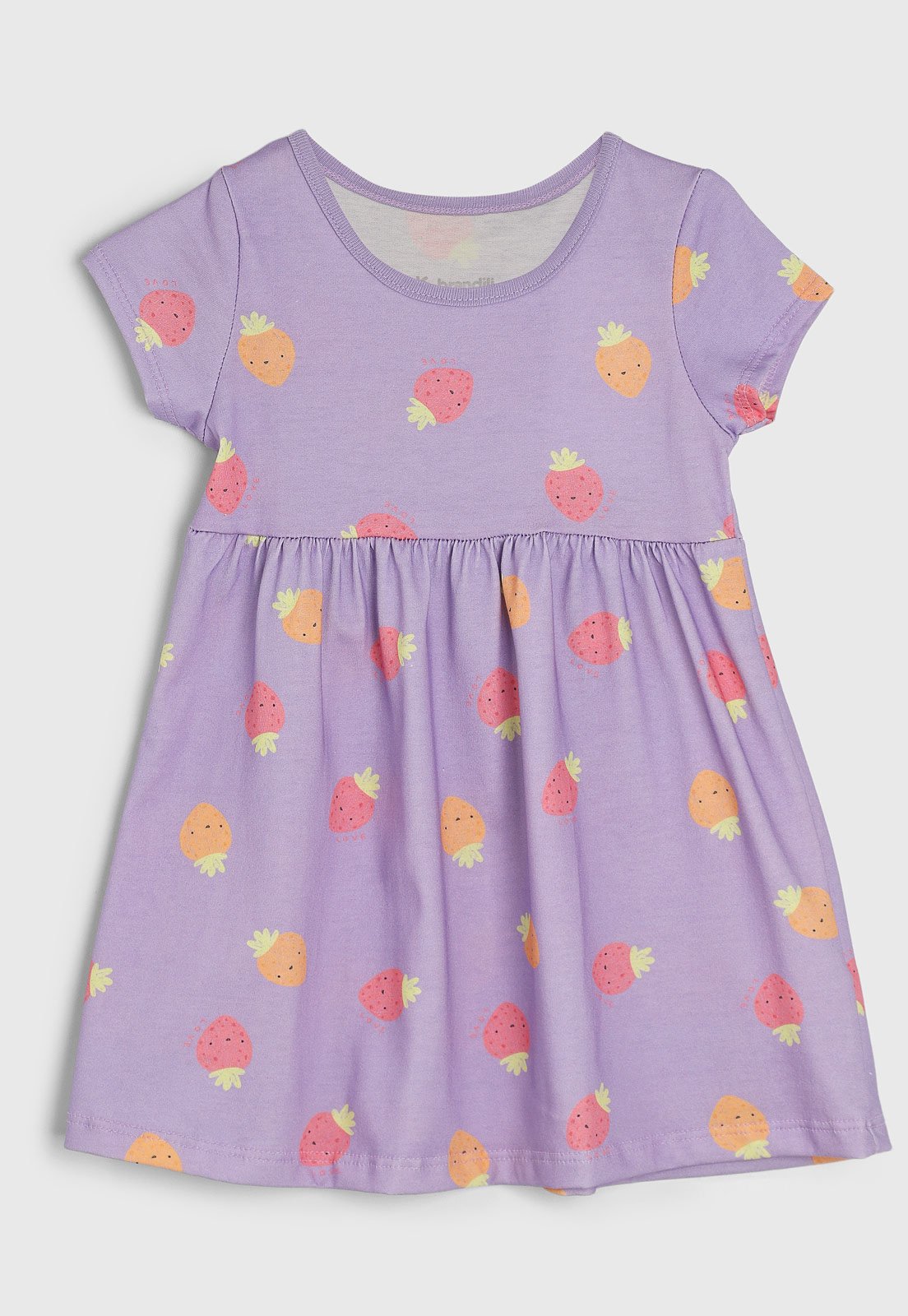 Vestido Brandili Estampa Morangos Lilás