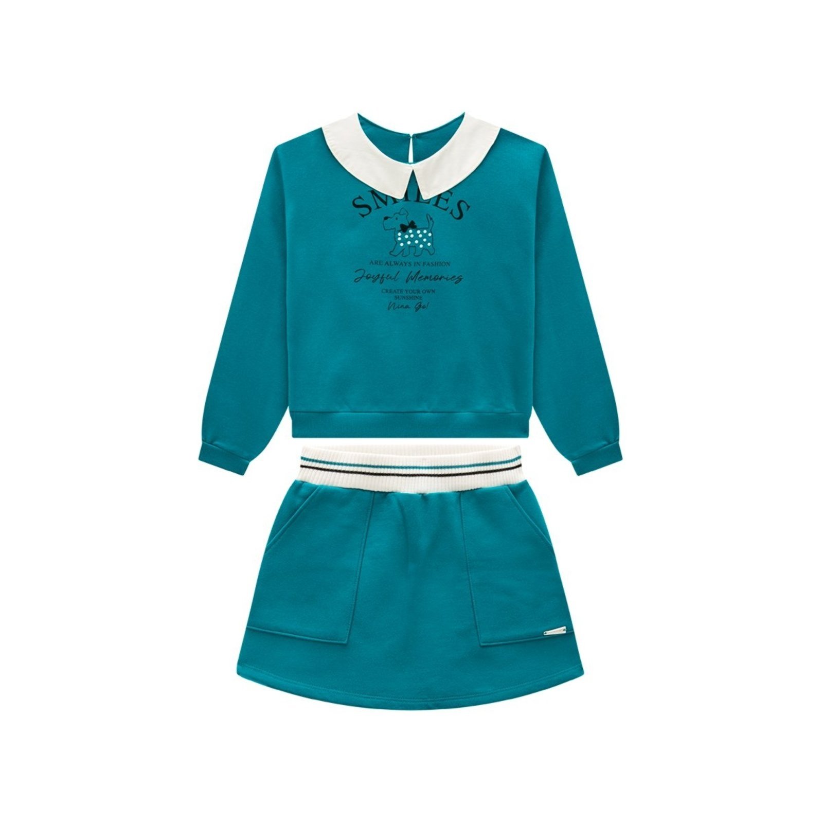 Infantil - Conjunto Menina com Blusão e Short Saia em Moletom