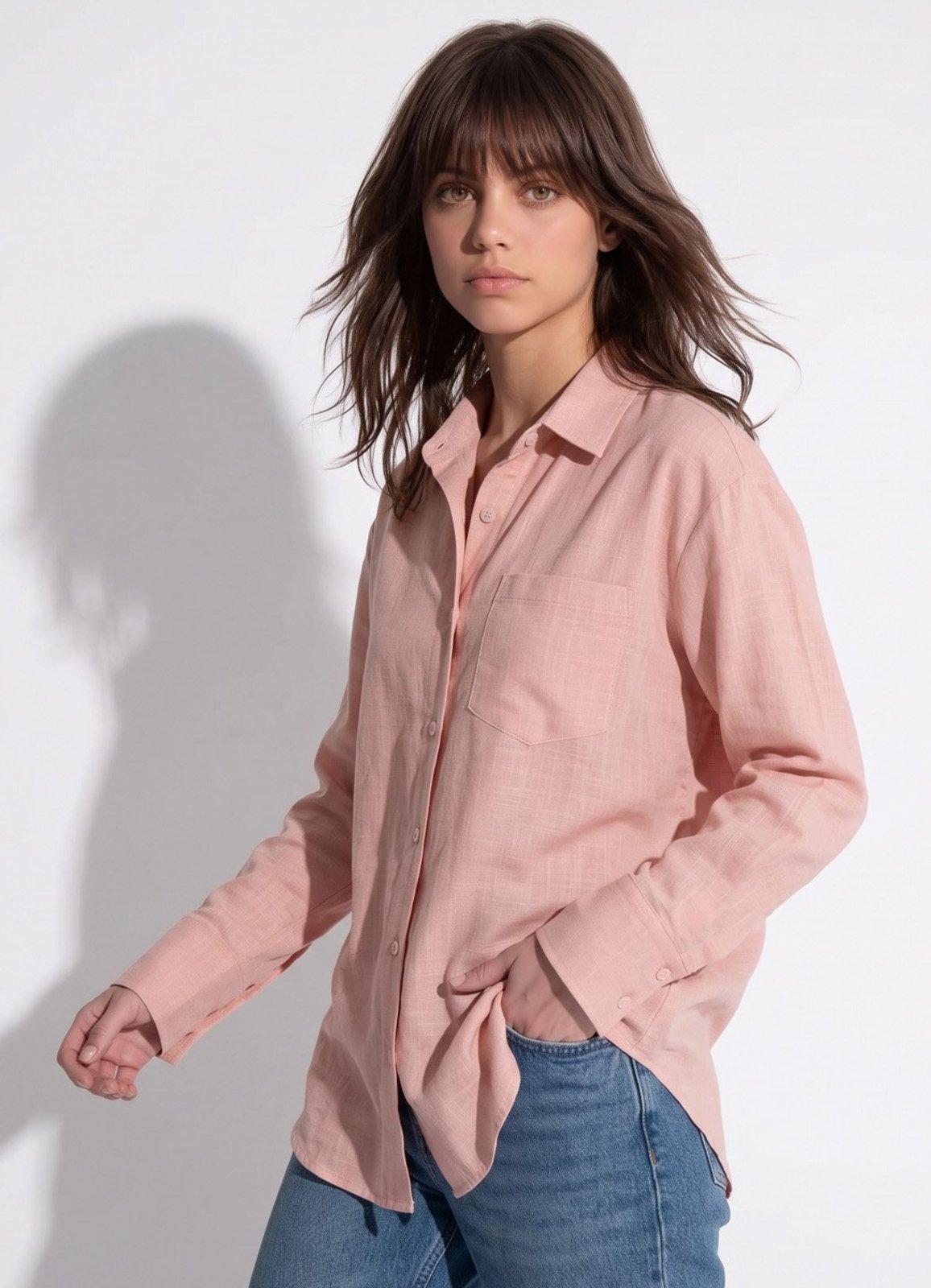 Camisa Rosa Feminina em Cambraia de Algodão Puro Sob