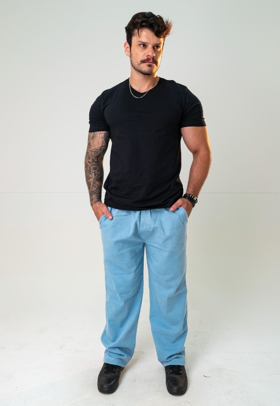 Calça Sarja Masculina Barra Yellow Jeans Confortável Estilosa Azul Lavagem Clara