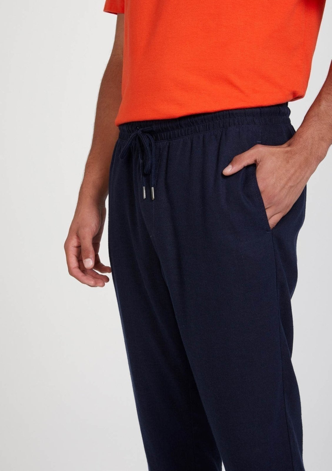 Vista 3 Calça Masculina Em Linho Com Cadarço Hering azul marinho Hering azul marinho
