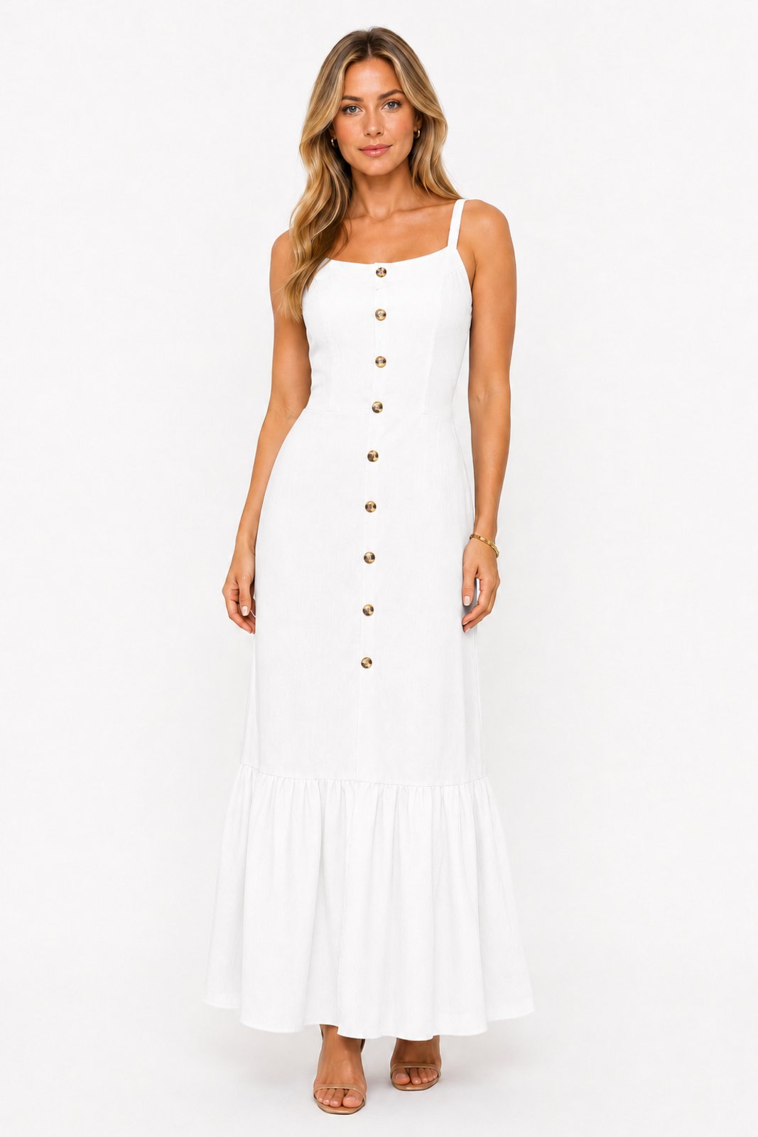 Vestido Longo D Bell Outlet Fashion Botões Branco