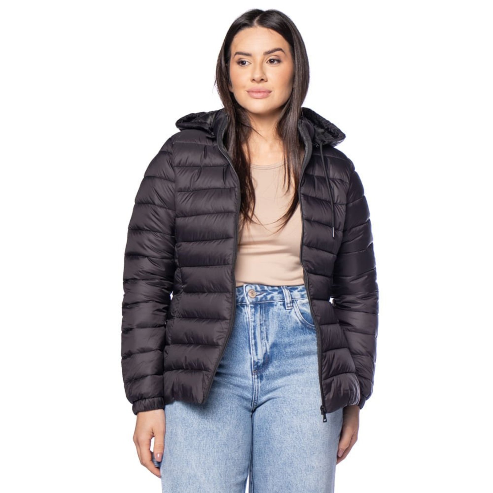 Jaqueta Puffer Feminina Facinelli Capuz Removível Preto