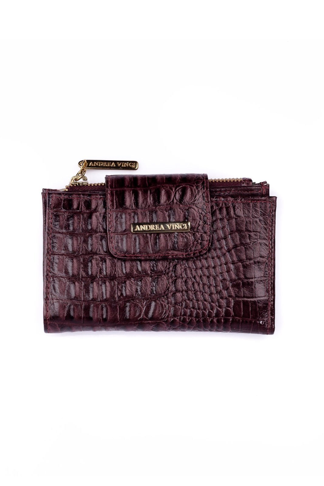 Carteira feminina de couro croco Lanna 10x15,5cm - Marsala