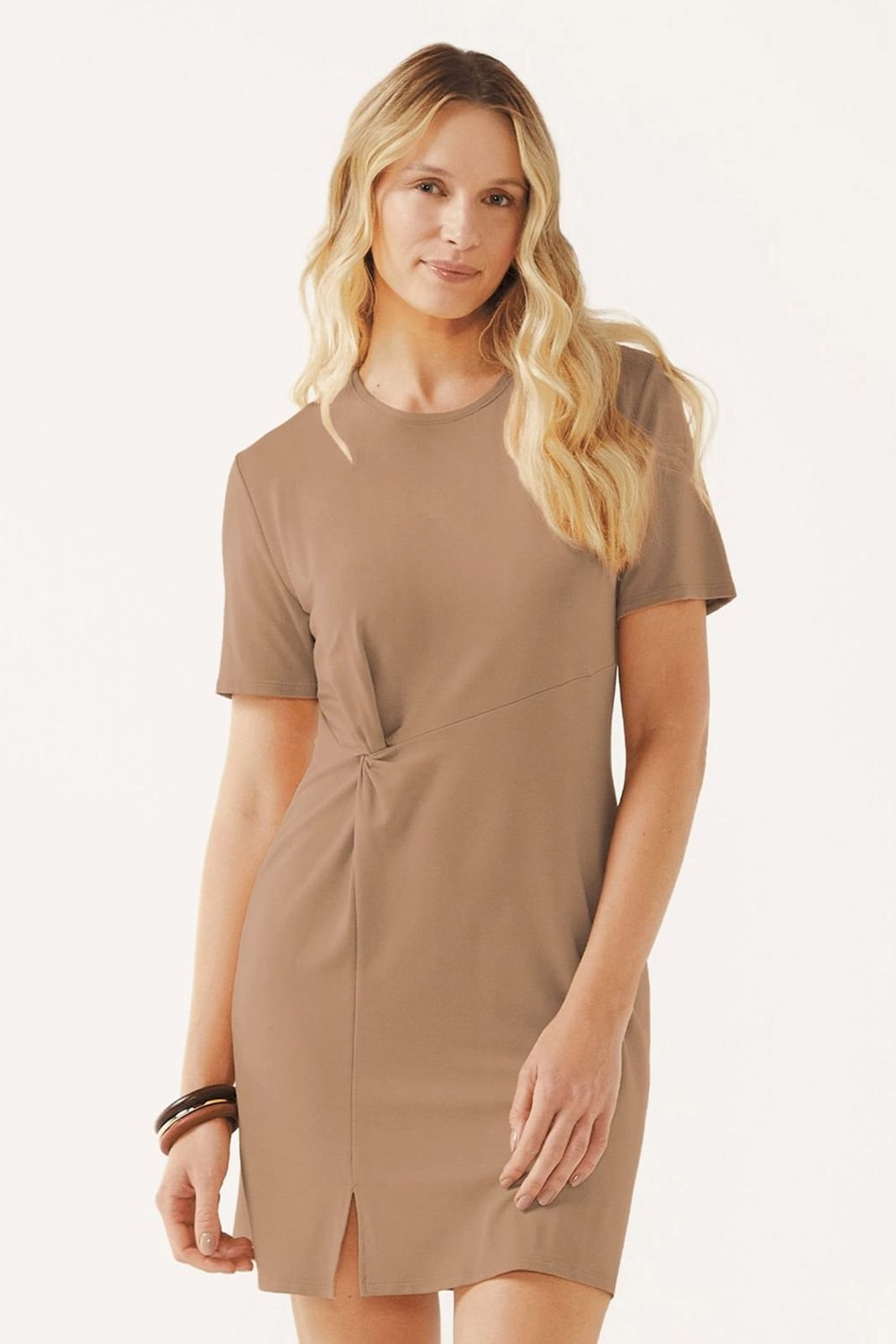 Vestido Curto Feminino Com Torção Marialícia Marrom