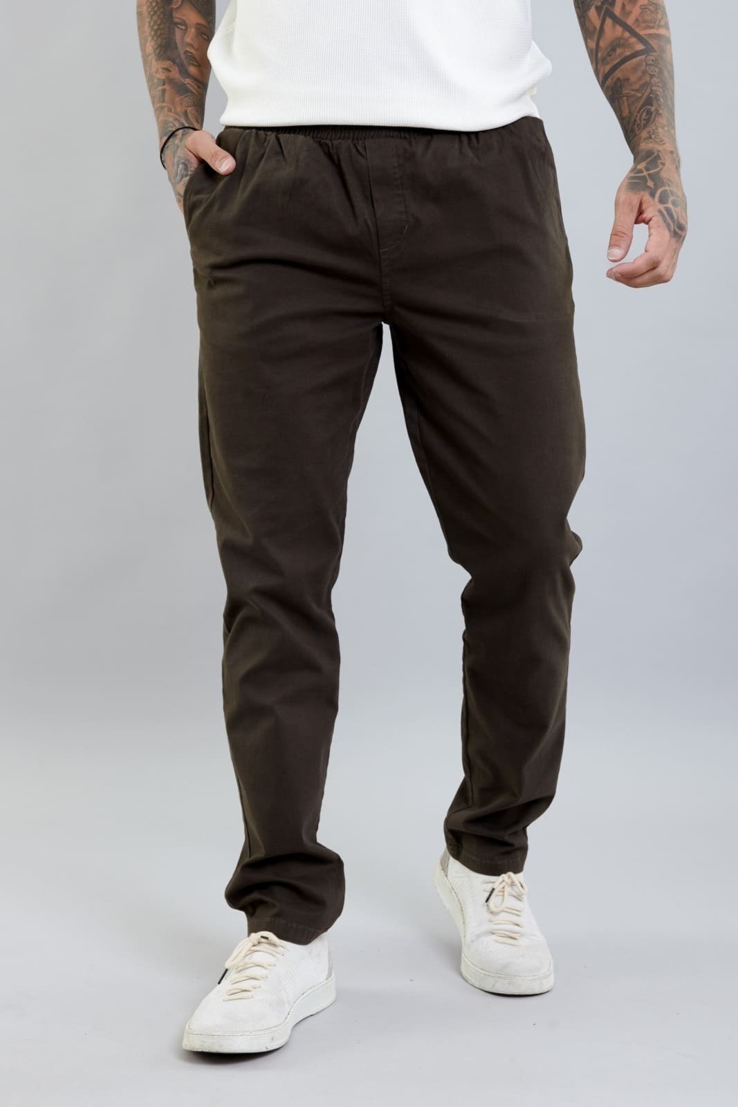 Calça Sarja Chino Com Elastico No Cós Masculino Dialogo Verde
