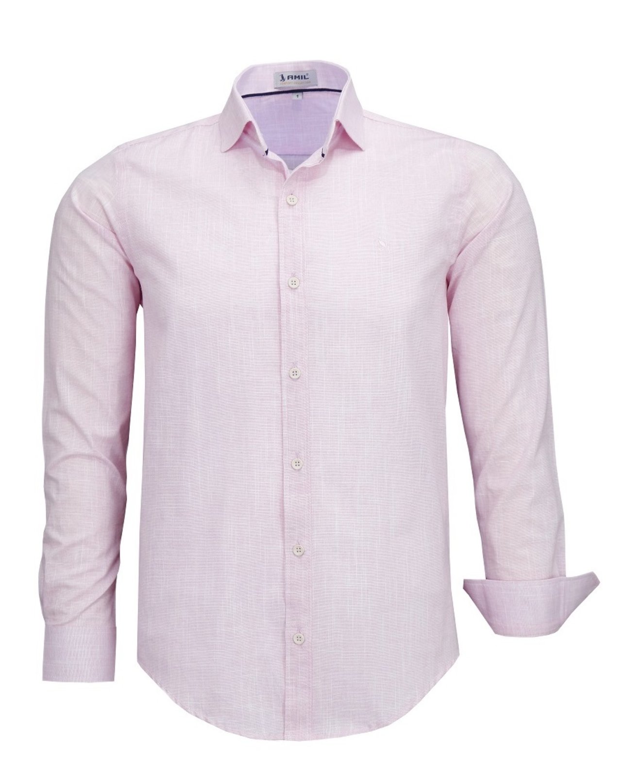 Camisa Social Amil Slim Dinasty Mesclado Algodão Macia Manga Longa Luxo Cinza