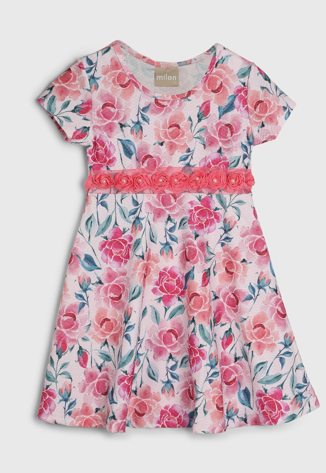 Vestido Milon Estampa Floral Manga Curta Rosa