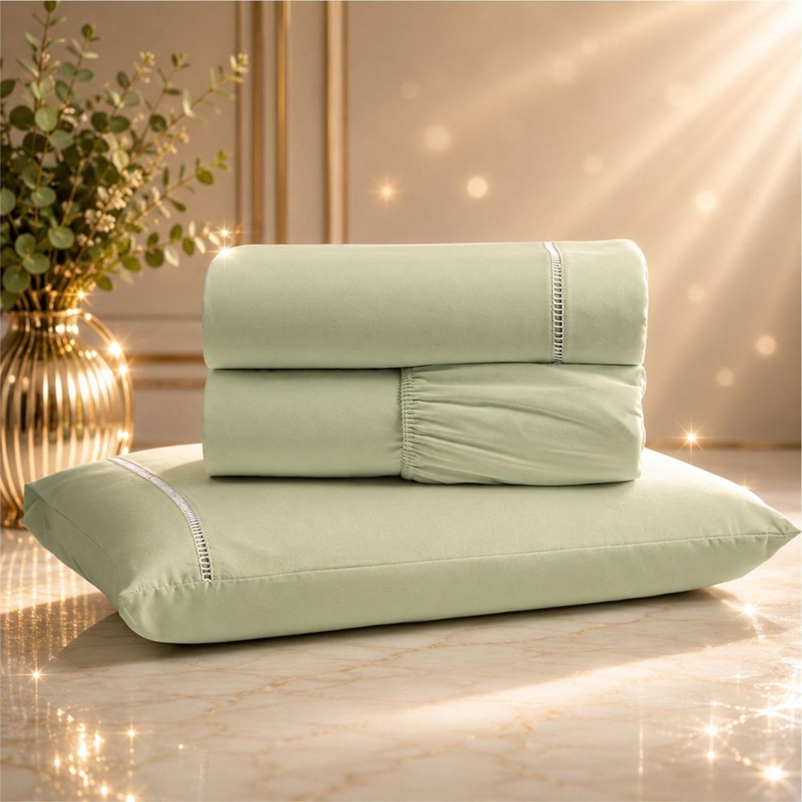 Jogo de Cama Lençol Quality Solteiro Micropercal 600 fios Macio 3 Peças - Verde Claro