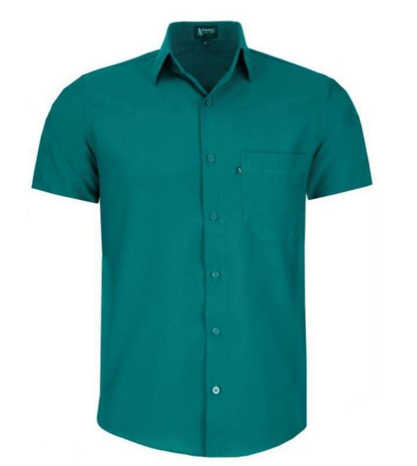Camisa Social Microleve Amil Clássica Poliéster Não amassa C/Bolso Macia Manga Curta Verde Escuro