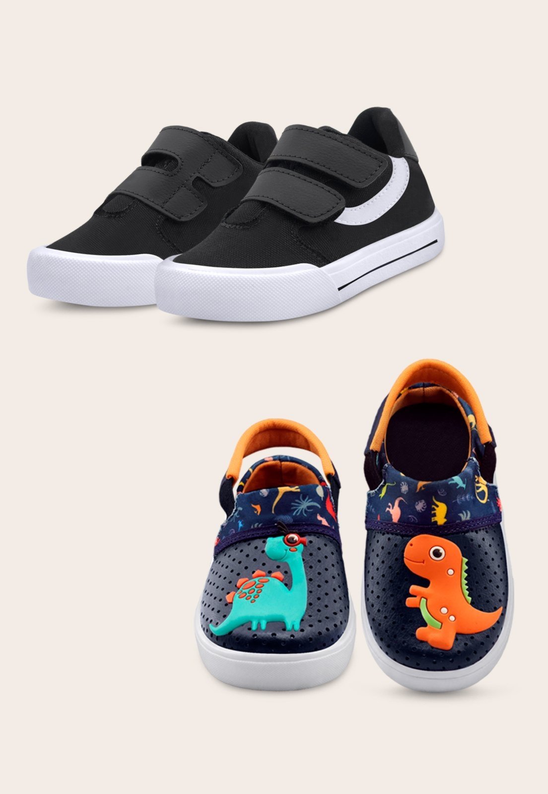 Infantil – Kit 2 Pares Sandália Babuche Dino E Tênis Menino Preto Mzkid