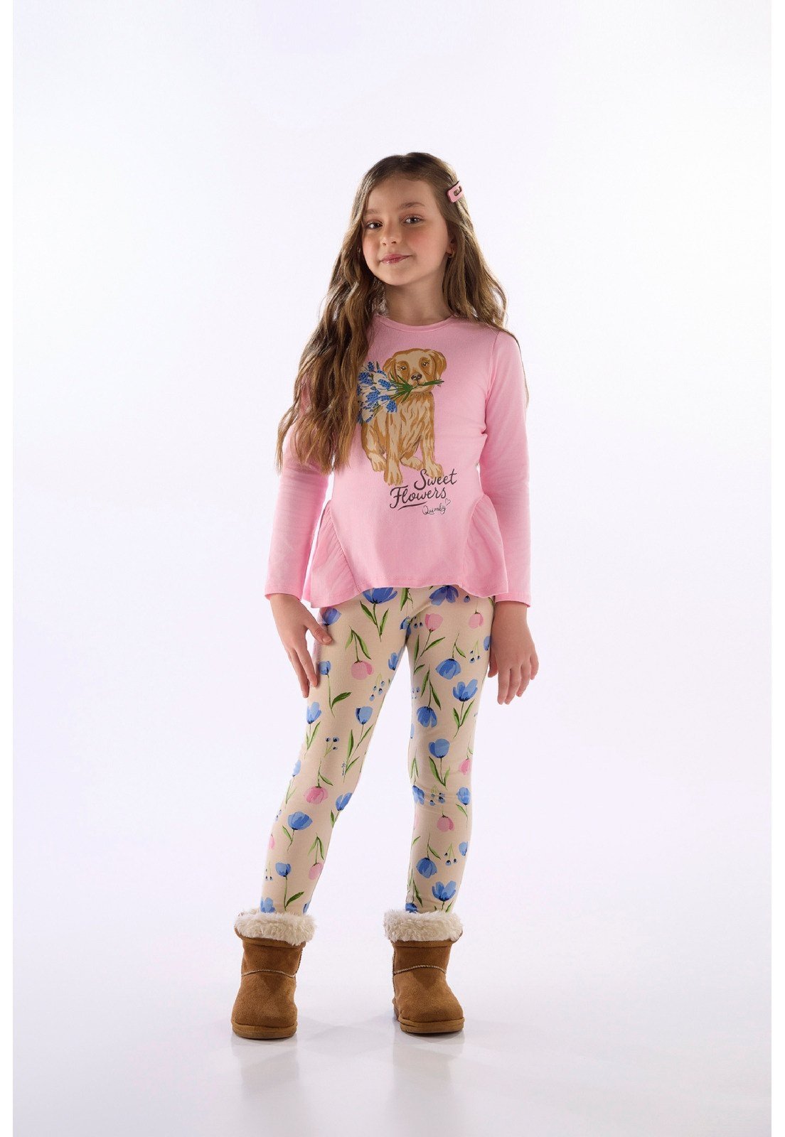 Infantil - Conjunto Blusa Babado e Legging Quimby Rosa