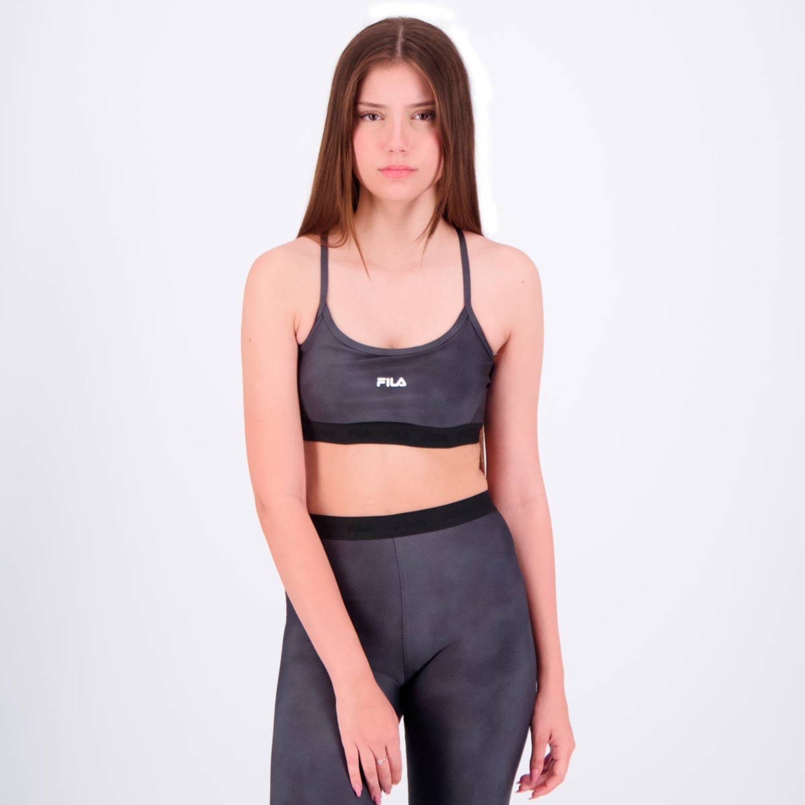Top Fila Train Elastic V Feminino Cinza