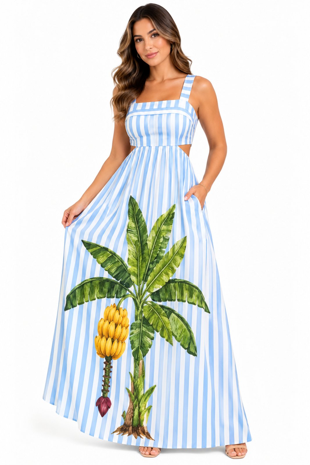 Vestido Longo com Cut-Out Lateral D Bell Outlet Fashion Azul