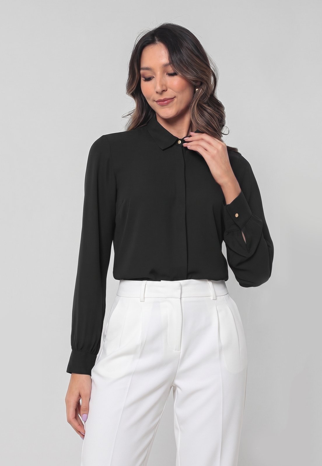 Camisa Intens Manga Longa Crepe Preto
