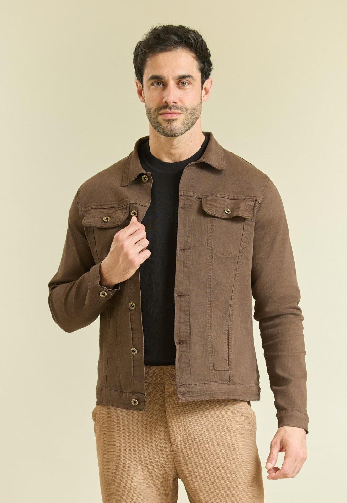 Jaqueta Sarja Masculina Tradicional com Elastano Marrom Dialogo