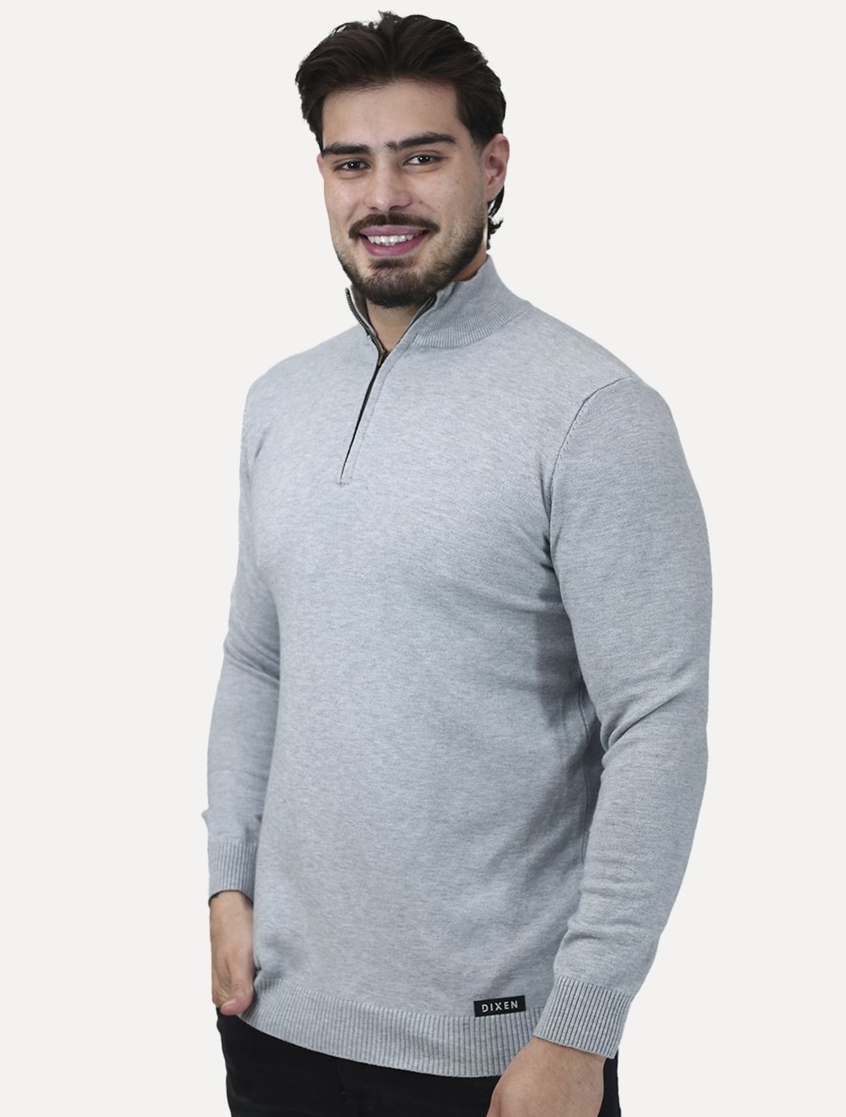 Tricô Dixen Manga Longa com Ziper Frontal Cinza