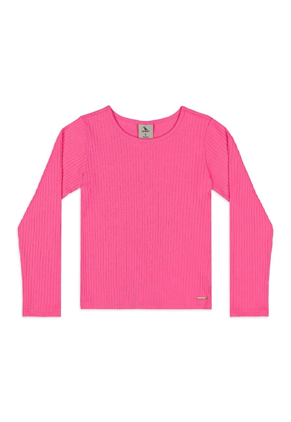 Infantil - Blusa Ribana Canelada Manga Longa Quimby Pink