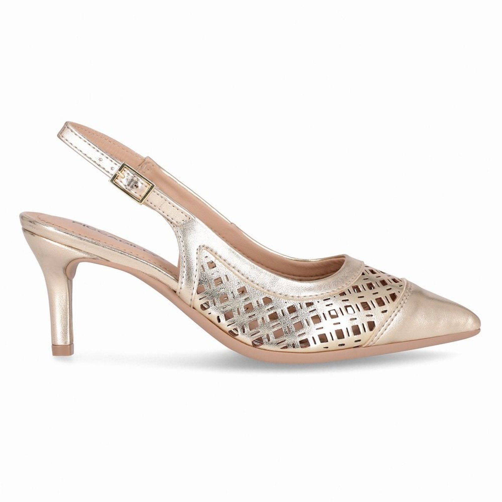Sapato Slingback Salto Alto Ouro