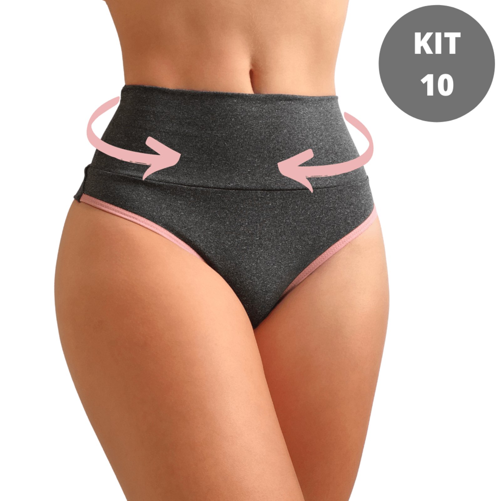 Kit 10 Calcinha Fitness Cós Alto FIO Dental Duplo Modeladora Viére