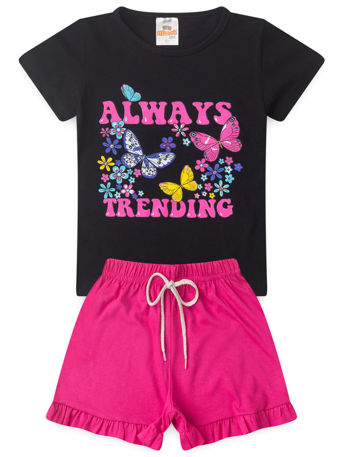 Infantil - Conjunto Feminino verão Borboletas 2 ao 14 anos Preto