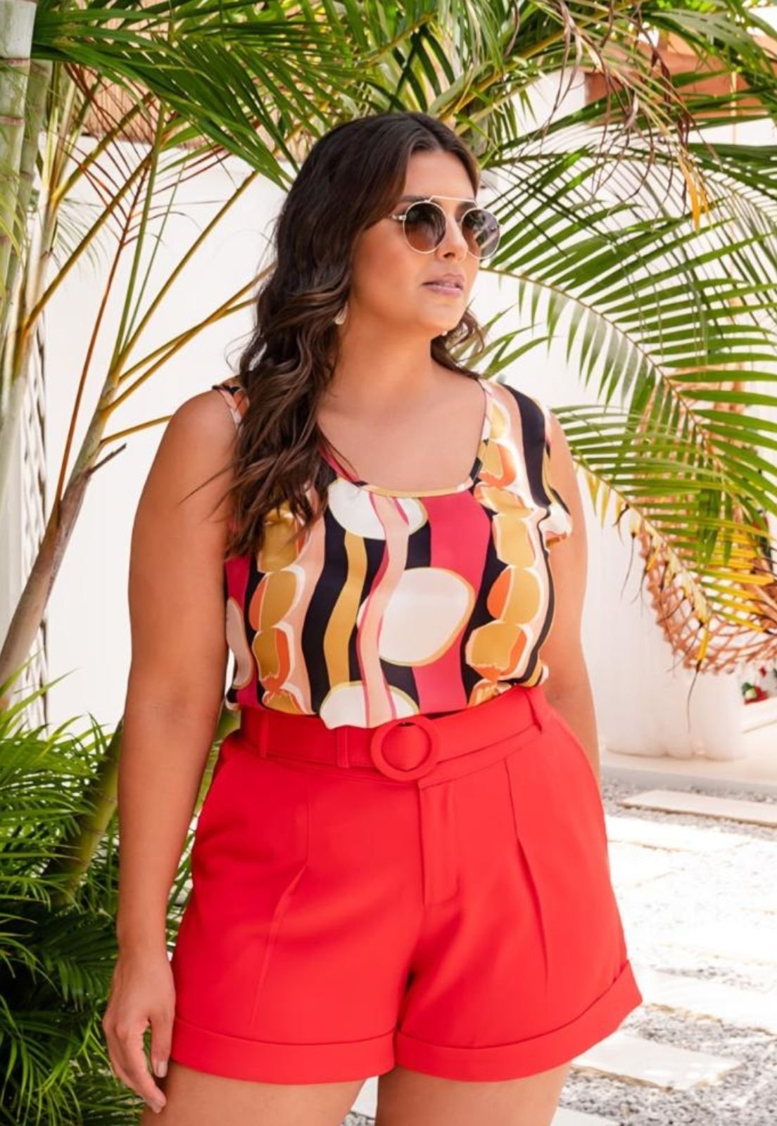 Regata Plus Size Cetim Estampada Bege