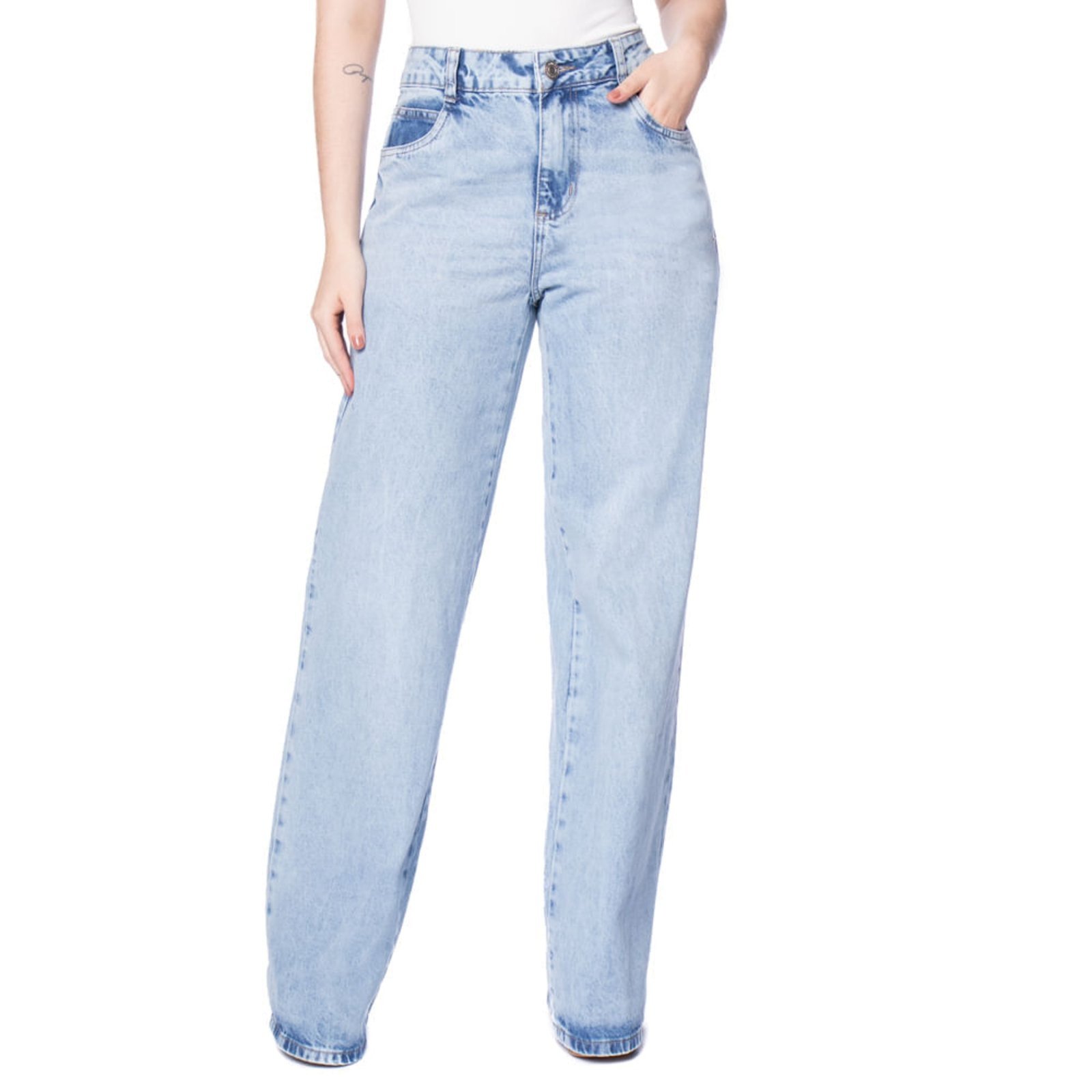 Calça Jeans Feminina Sawary Wide Leg Azul Claro