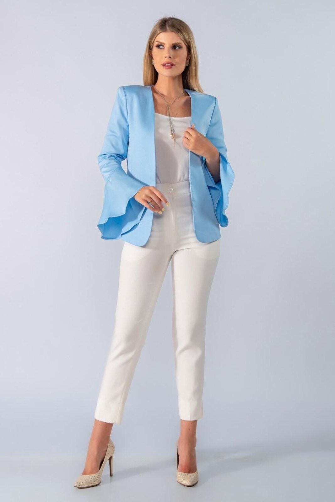 Blazer liso sem botao manga sino Azul