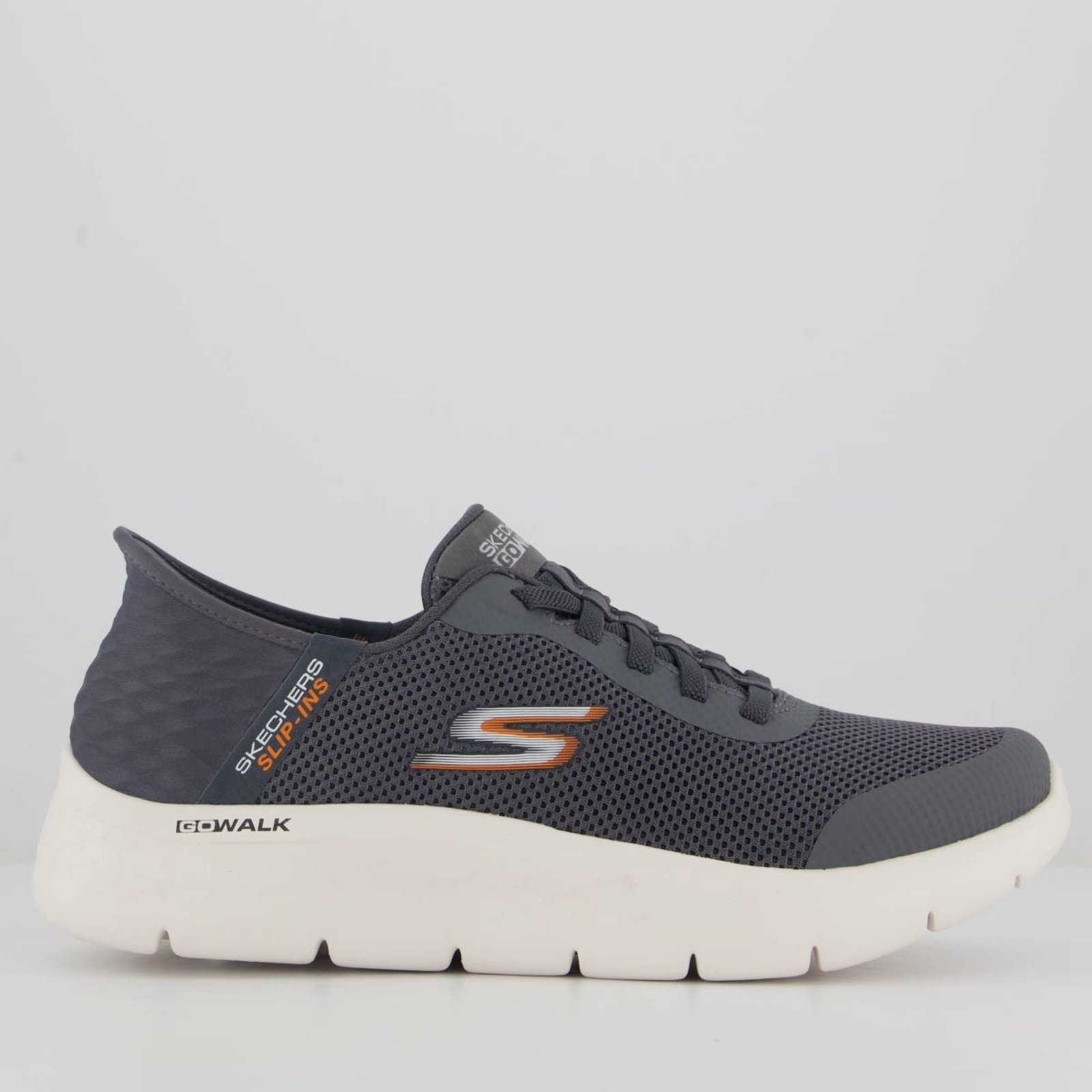 Vista 2 Tênis Skechers Go Walk Flex e Branco cinza Skechers cinza
