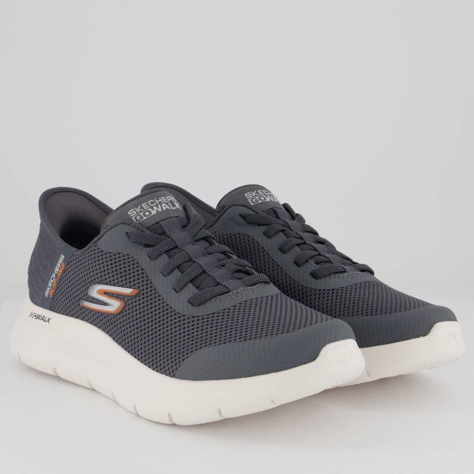 Vista 3 Tênis Skechers Go Walk Flex e Branco cinza Skechers cinza