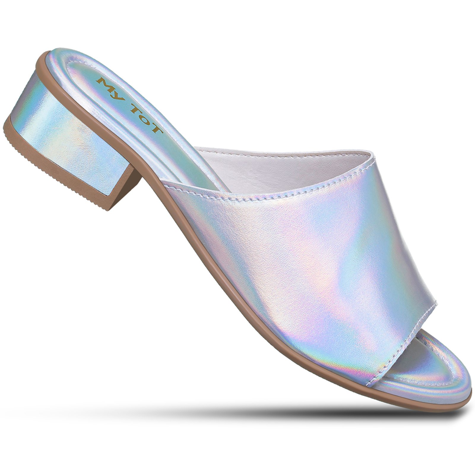 Infantil – Sandália Feminina Com Salto Baixo Tamanco Holográfico My ToT
