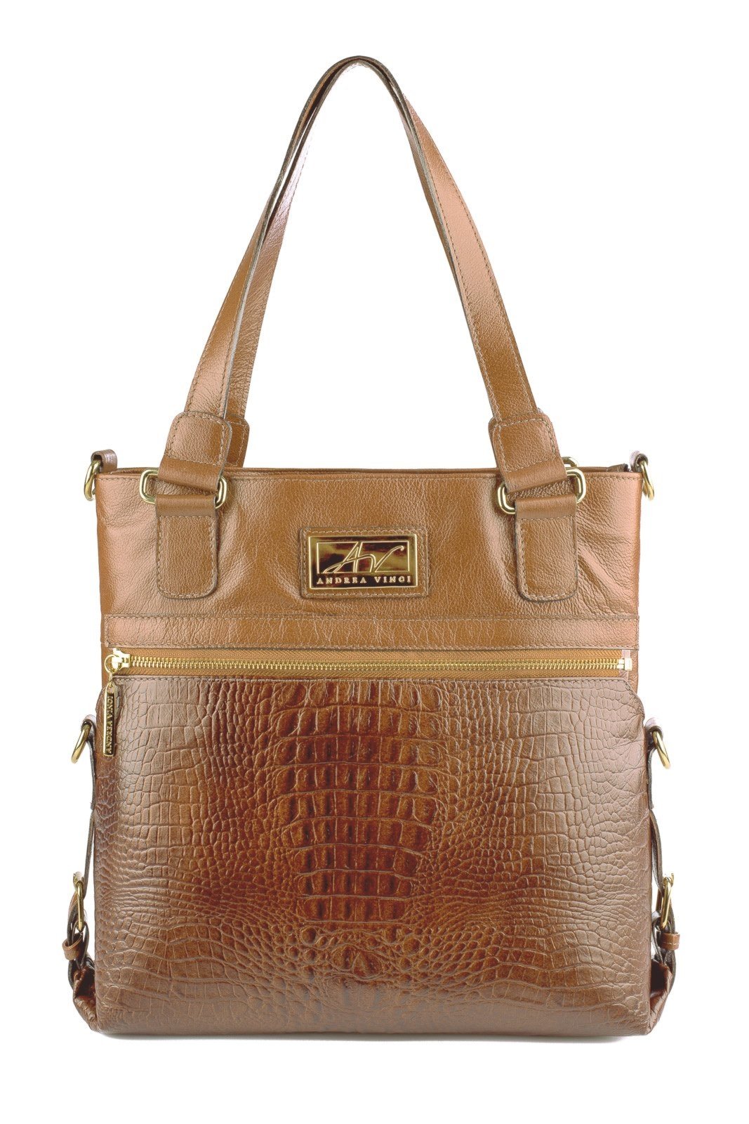 Bolsa de couro 2 em 1 croco Luiza - Caramelo