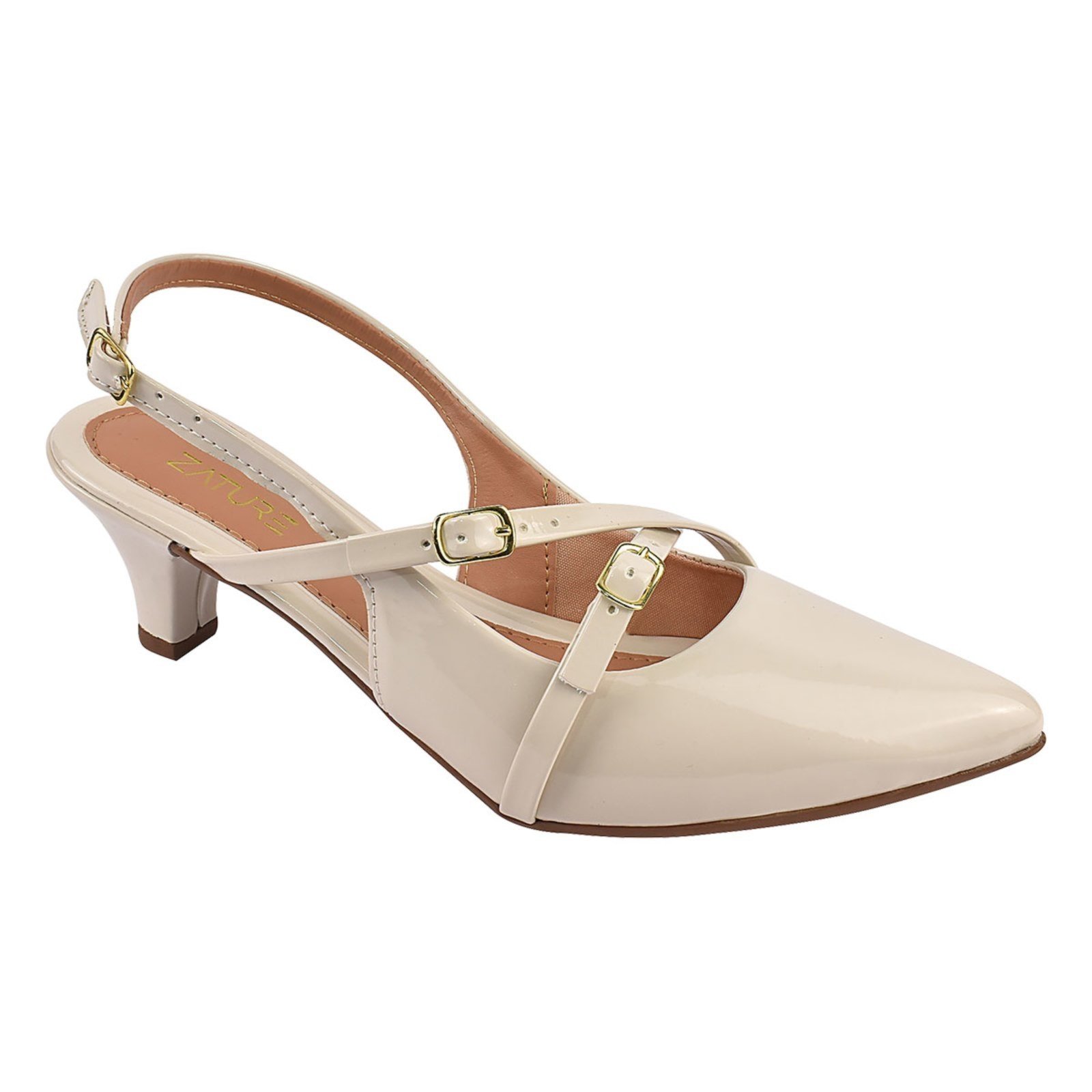 Vista 3 Scarpin Verniz Salto Médio Slingback Verniz Off White ZATURE STORES off-white white ZATURE STORES off-white white