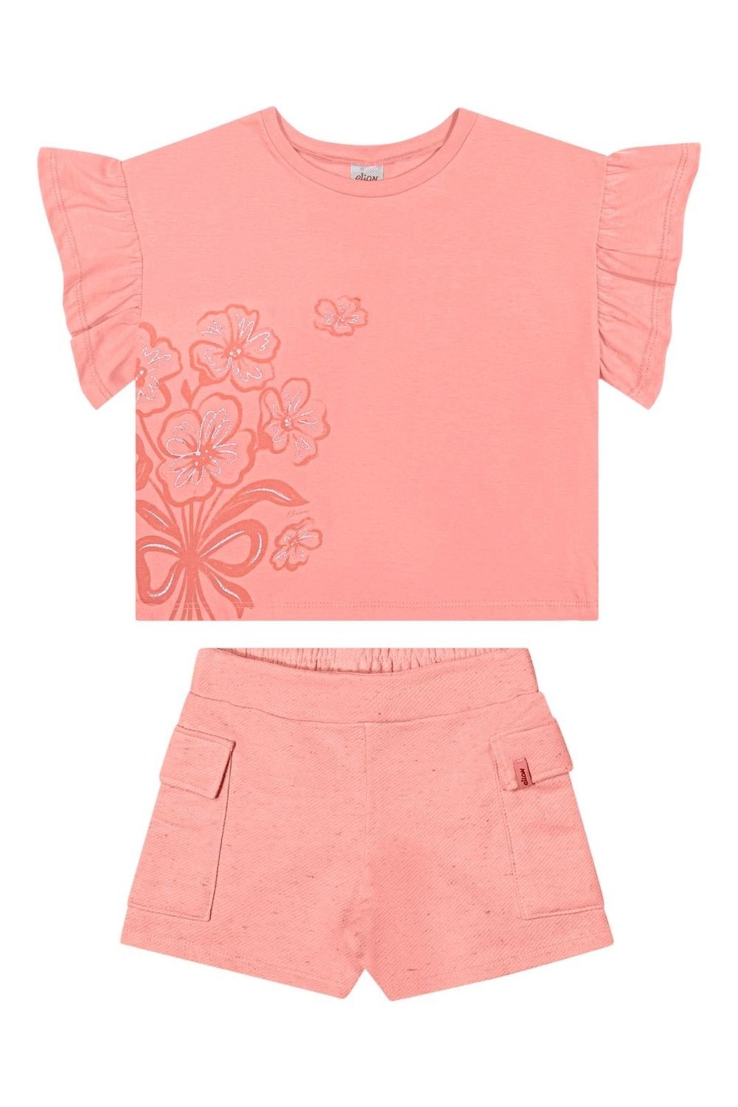 Infantil - Conjunto Menina Flores Brilho Elian Rosa