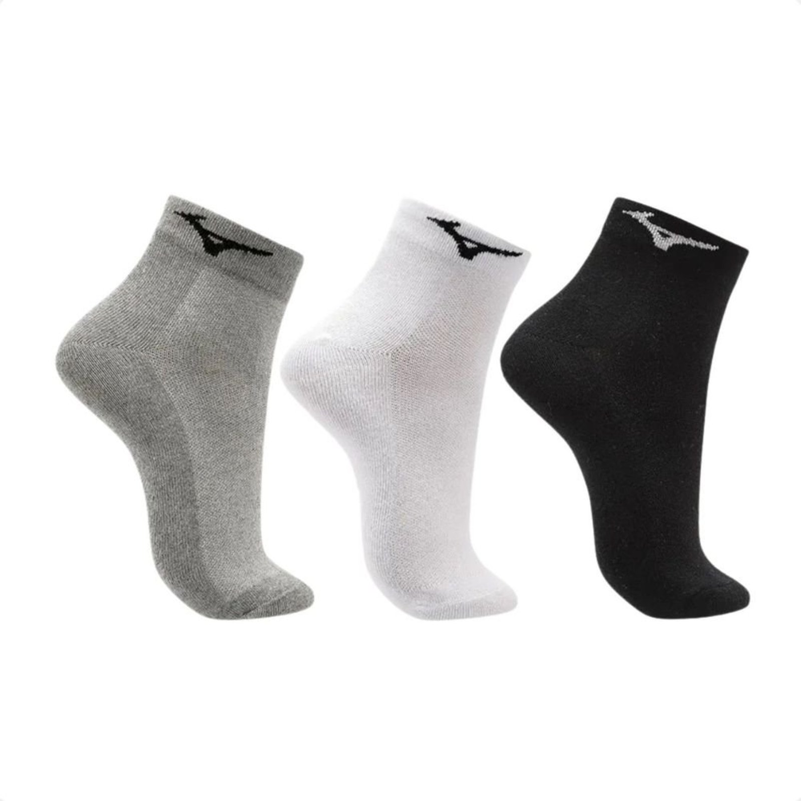 Kit Meia Masculino Curto Mizuno Trimiz Branca Preta Cinza