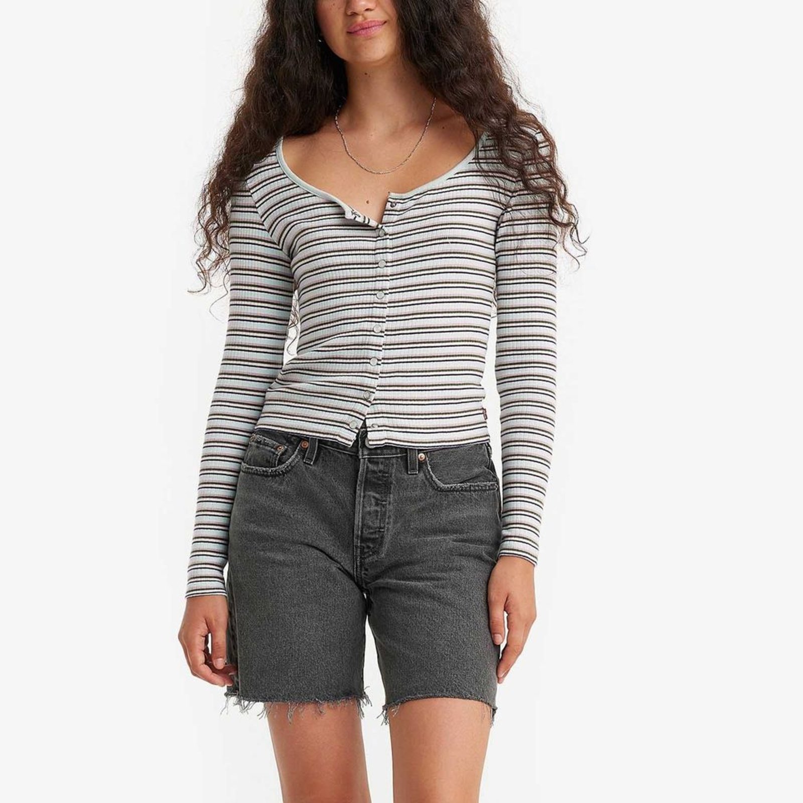 Blusa Levi’s Britt Snap Front Top Listrado Manga Longa
