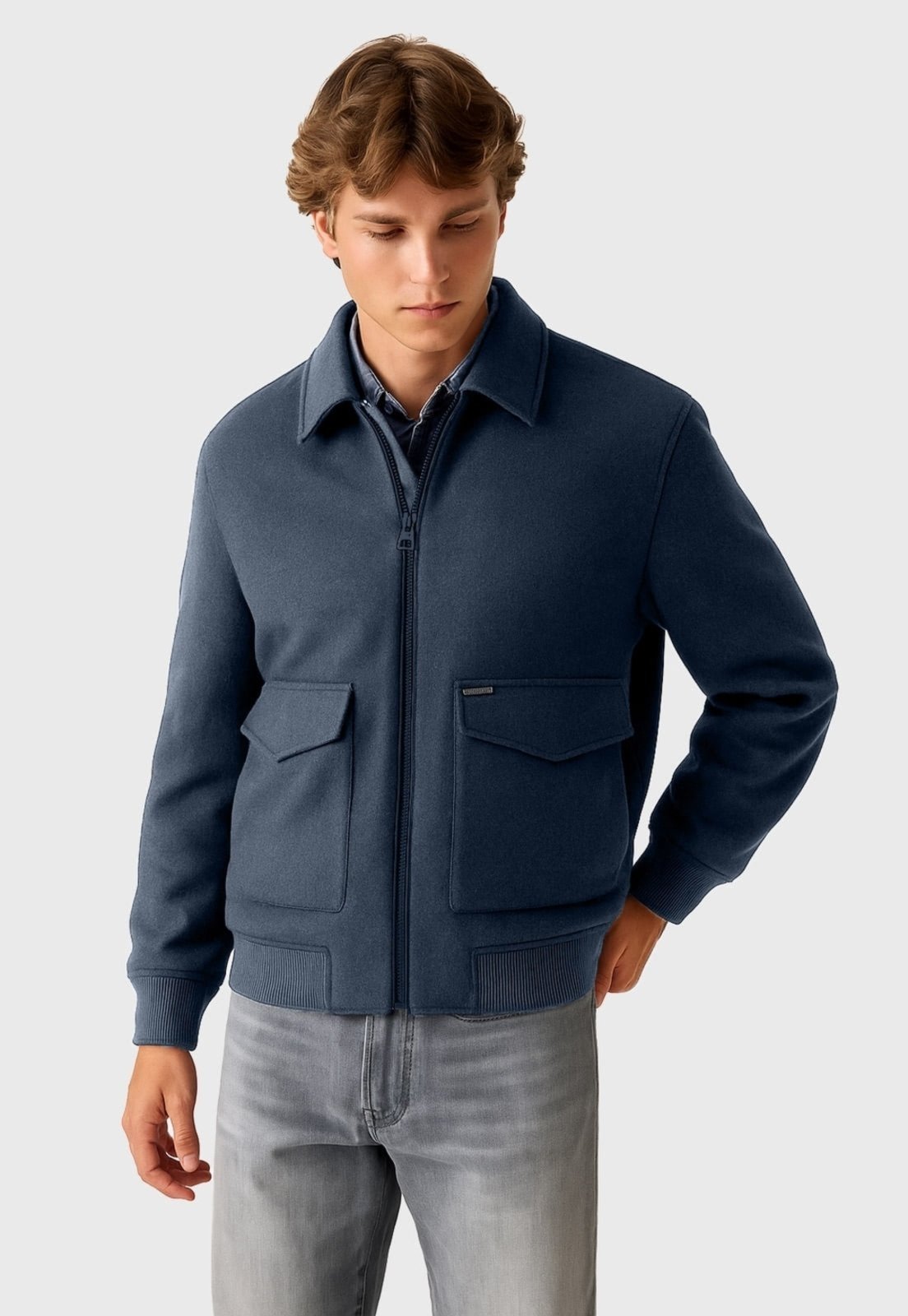 Jaqueta Guess Bomber Lã Eco Azul Marinho