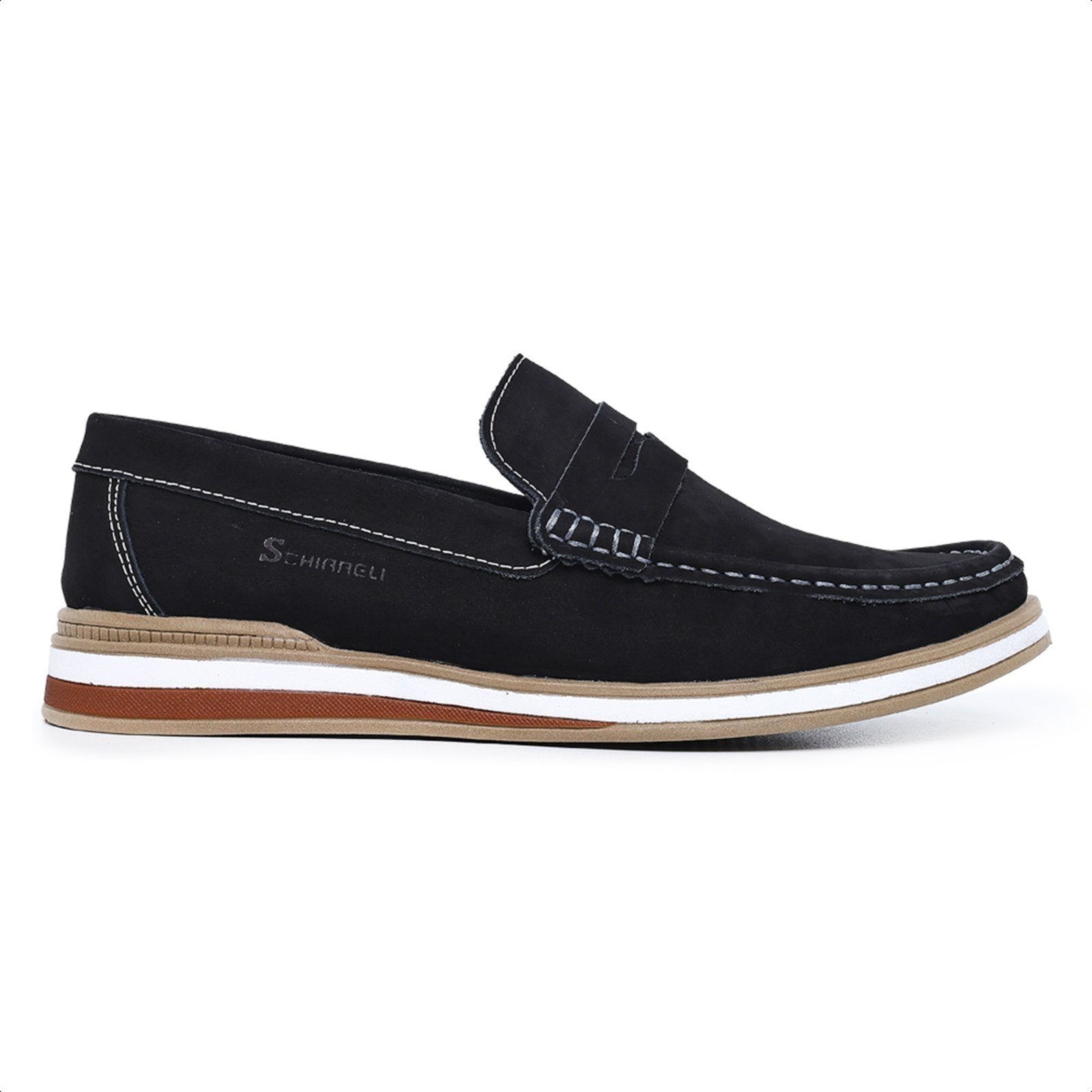 Mocassim Masculino De Couro Dockside Macio Moderno Casual Schiareli 2024 Preto