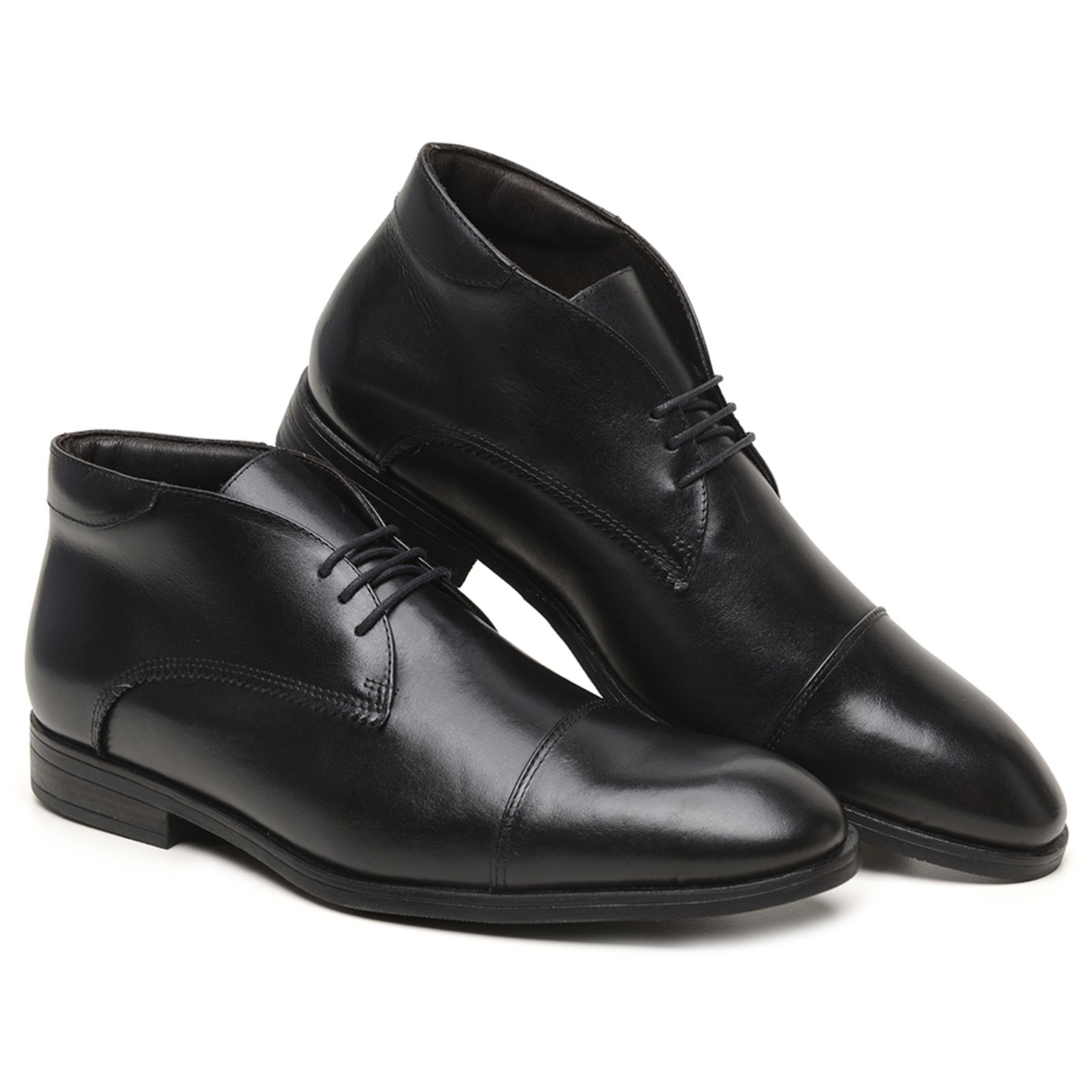 Sapato Masculino Veritimo Bota De Couro Social Cano Baixo Bico Redondo Amarrar Conforto Preto