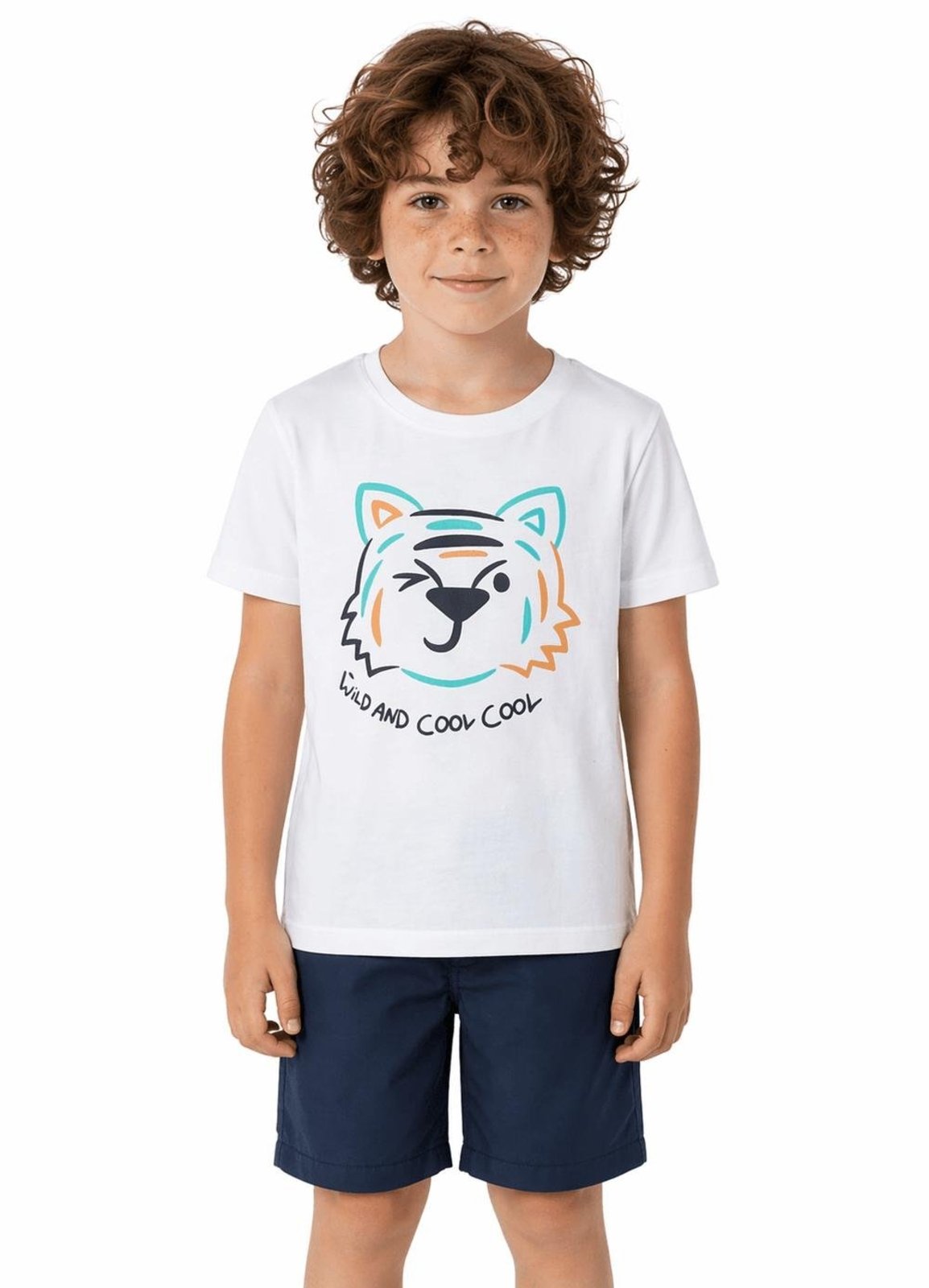 Infantil - Conjunto Menino Tigre Alphabeto Branco e Marinho Branco