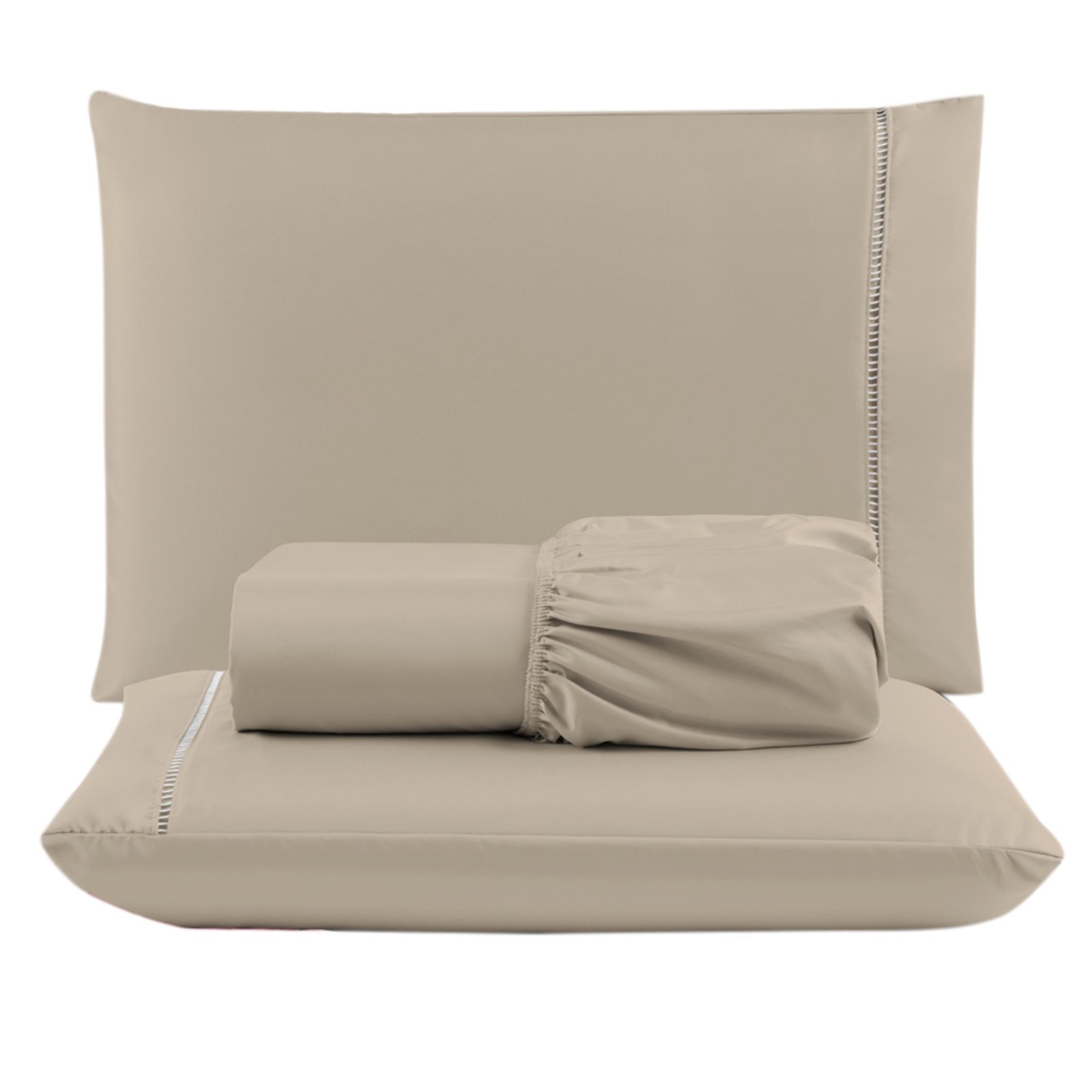 Jogo Cama Lençol Casa Scarpa Unique Queen Micro Percal 400 Fios Ponto Palito 3 Peças - Avelã