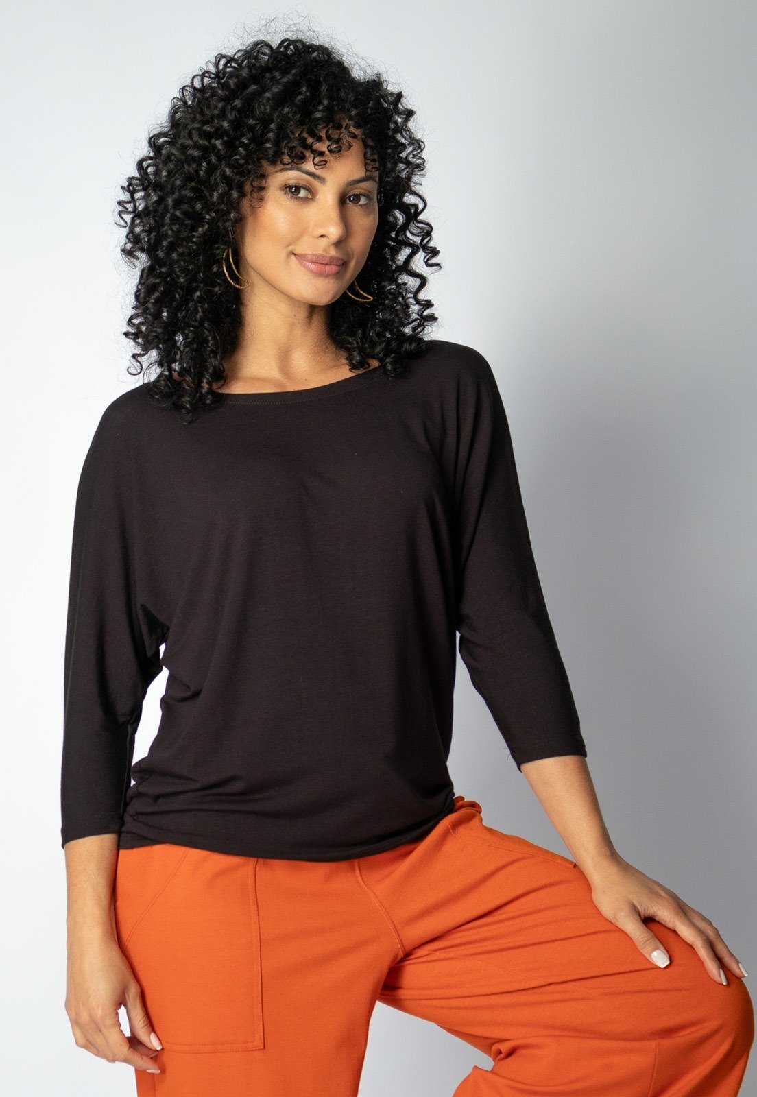 Blusa Morcego Amazonia Vital Ampla Manga 3/4 Preta