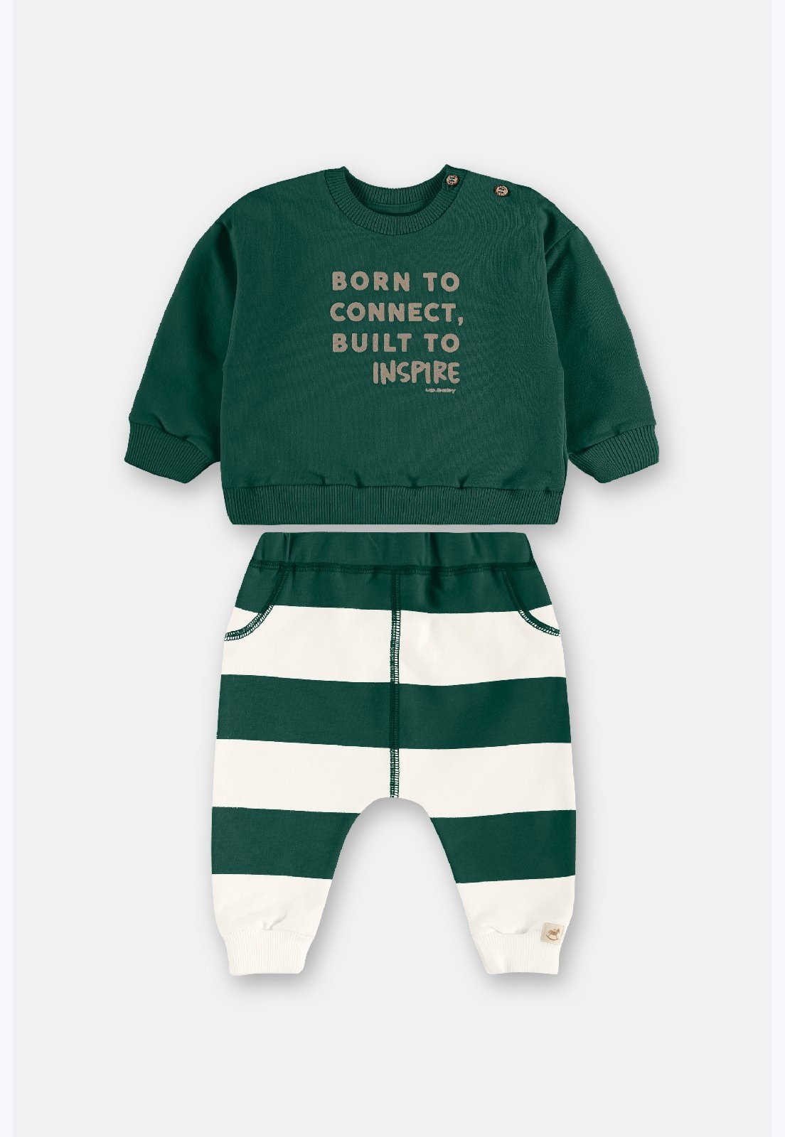 Infantil - Conjunto Blusão Calça Listrada Up Baby Bege