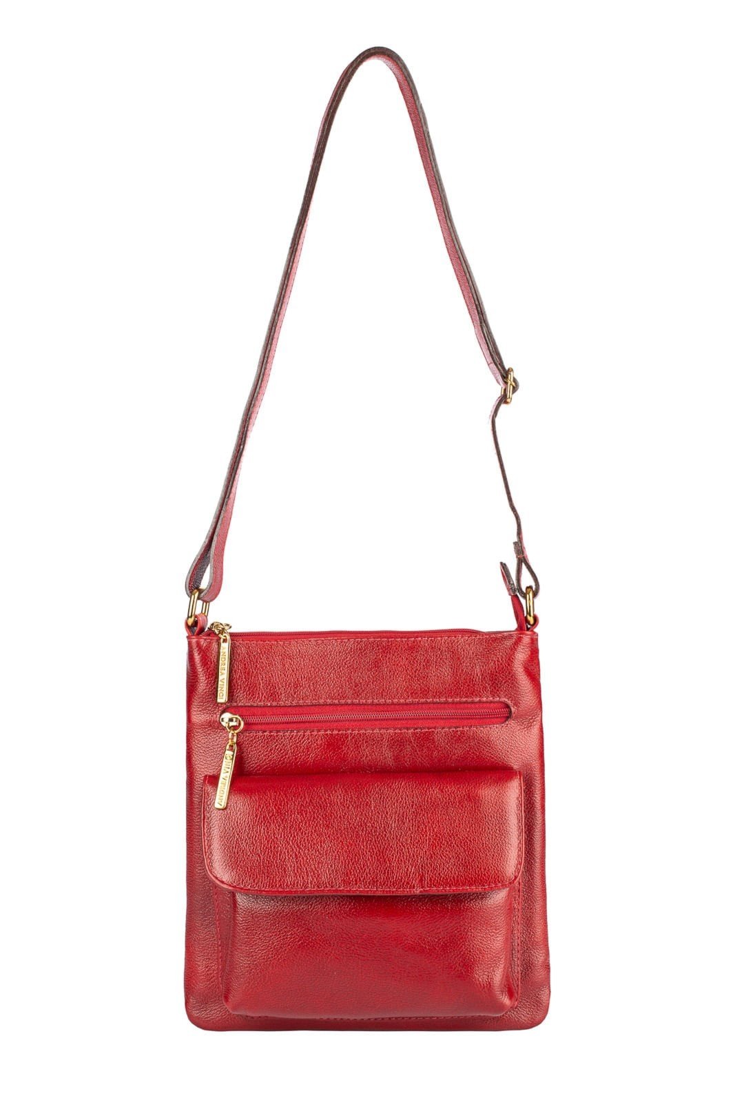 Bolsa pequena transversal de couro liso Alana - Vermelho